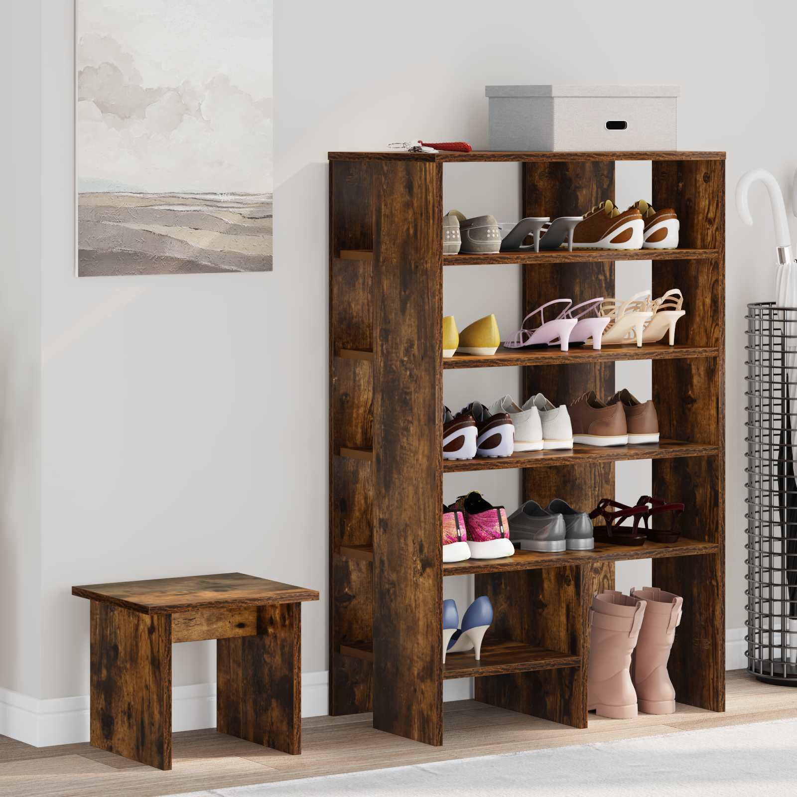 Schoenenkast met plank 2 pcs Gerookt eiken Bewerkt hout is nu te koop bij PeponiXL, paradijselijk wonen!