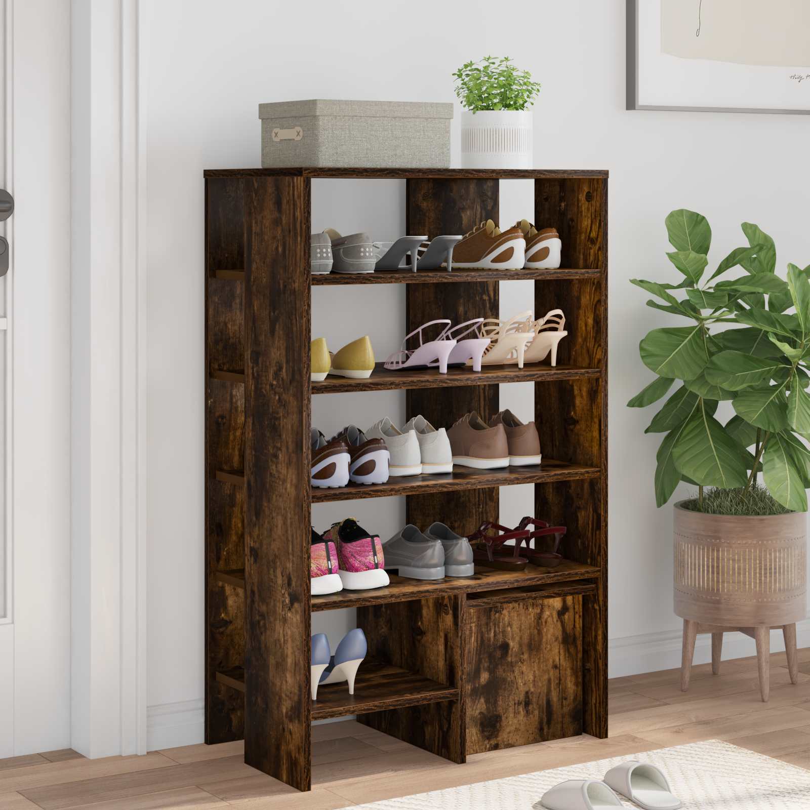 Schoenenkast met plank 2 pcs Gerookt eiken Bewerkt hout is nu te koop bij PeponiXL, paradijselijk wonen!