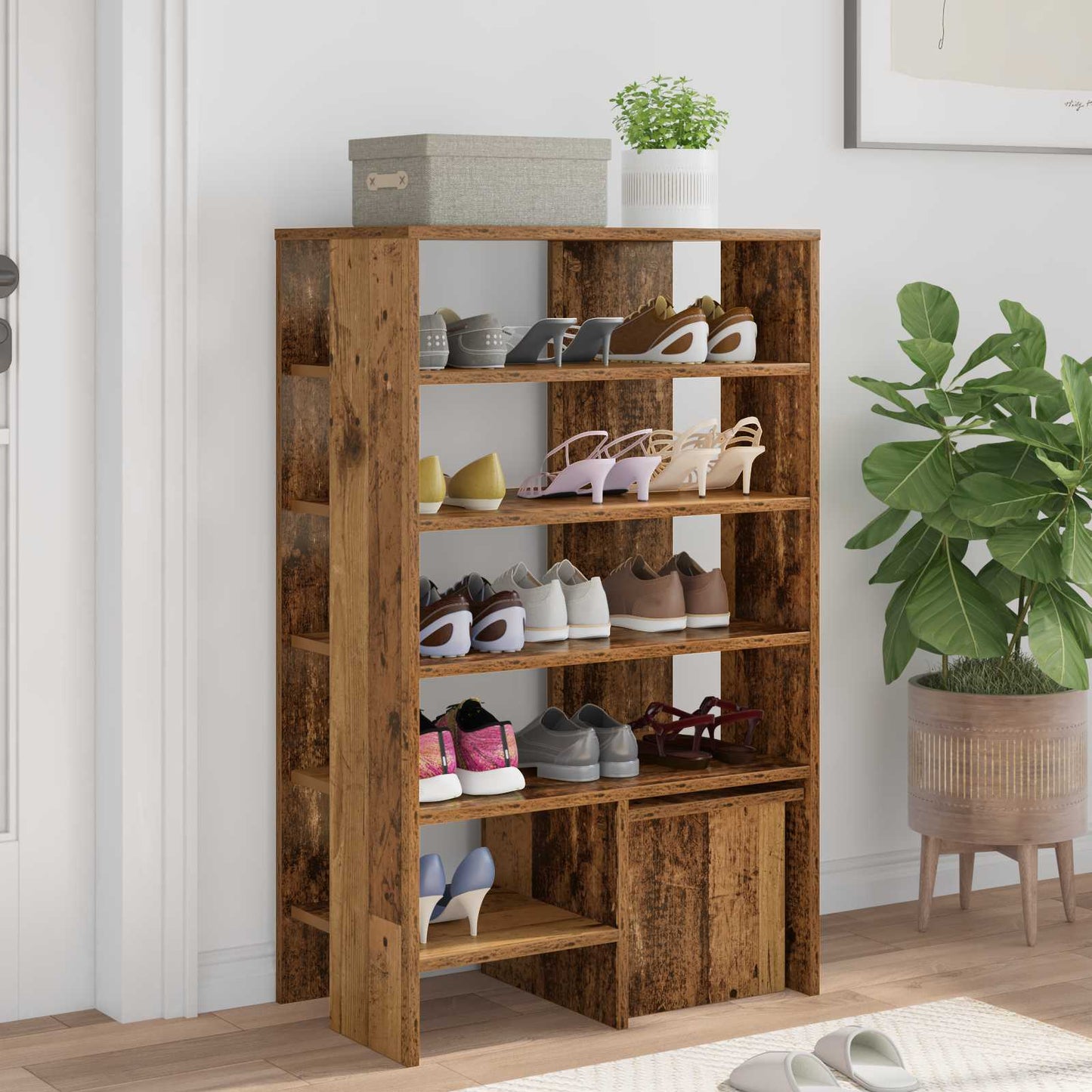 Schoenenkast met plank met opslag 2 pcs Oudhout Bewerkt hout is nu te koop bij PeponiXL, paradijselijk wonen!