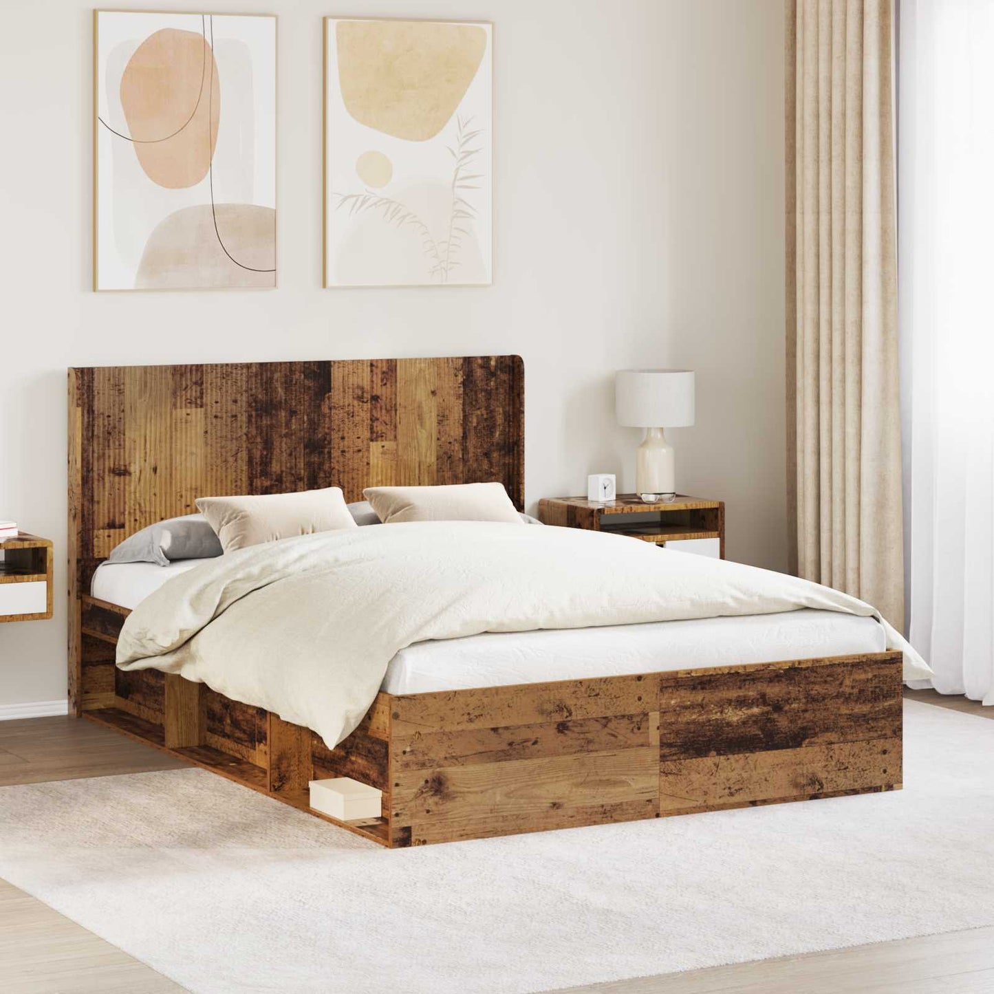 Bedframe met opbergruimte en hoofdbord Oud hout 140 x 200 cm is nu te koop bij PeponiXL, paradijselijk wonen!