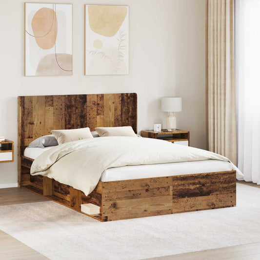 Bedframe met opbergruimte en hoofdbord Oud hout 140 x 200 cm is nu te koop bij PeponiXL, paradijselijk wonen!