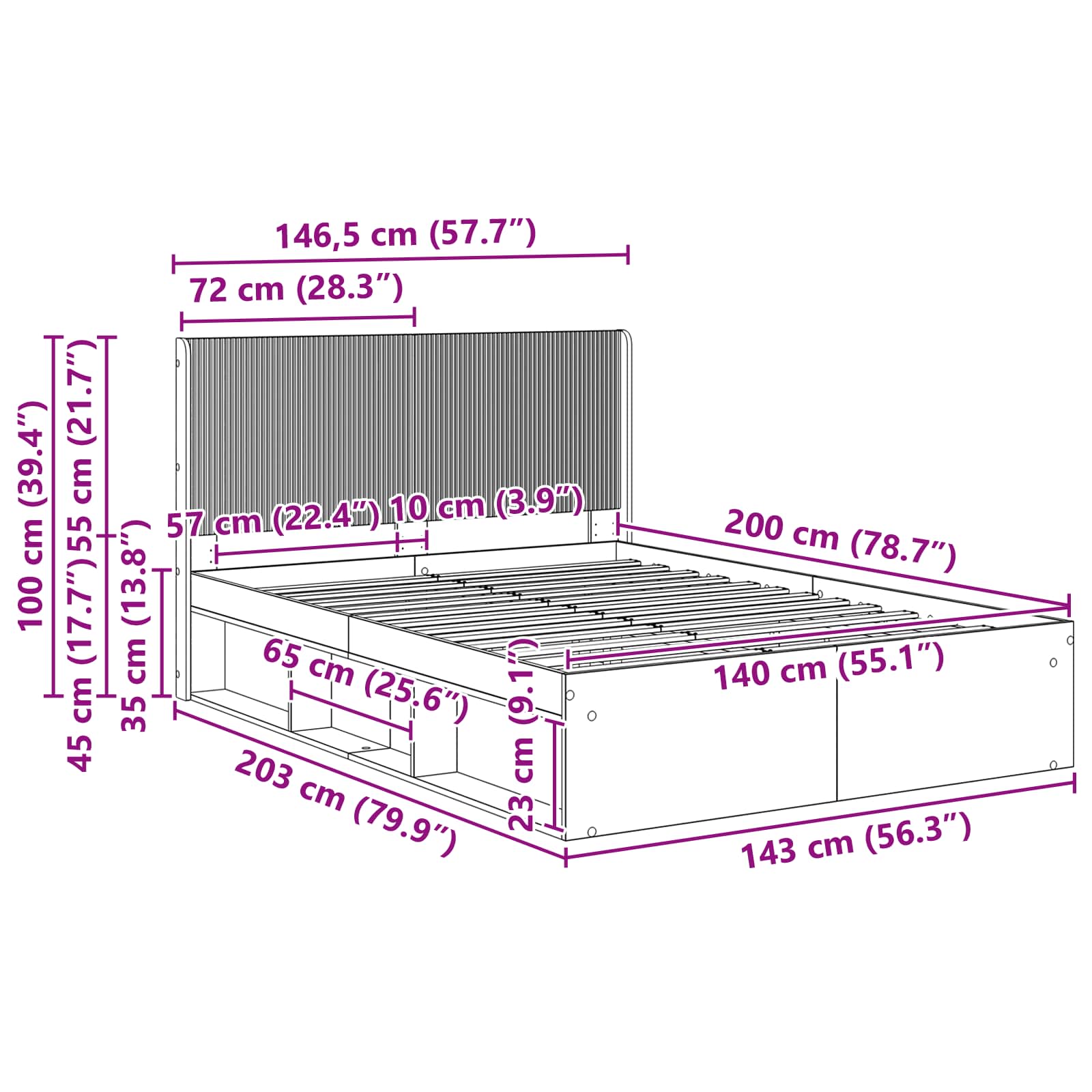Bedframe met opbergruimte en hoofdbord Oud hout 140 x 200 cm is nu te koop bij PeponiXL, paradijselijk wonen!