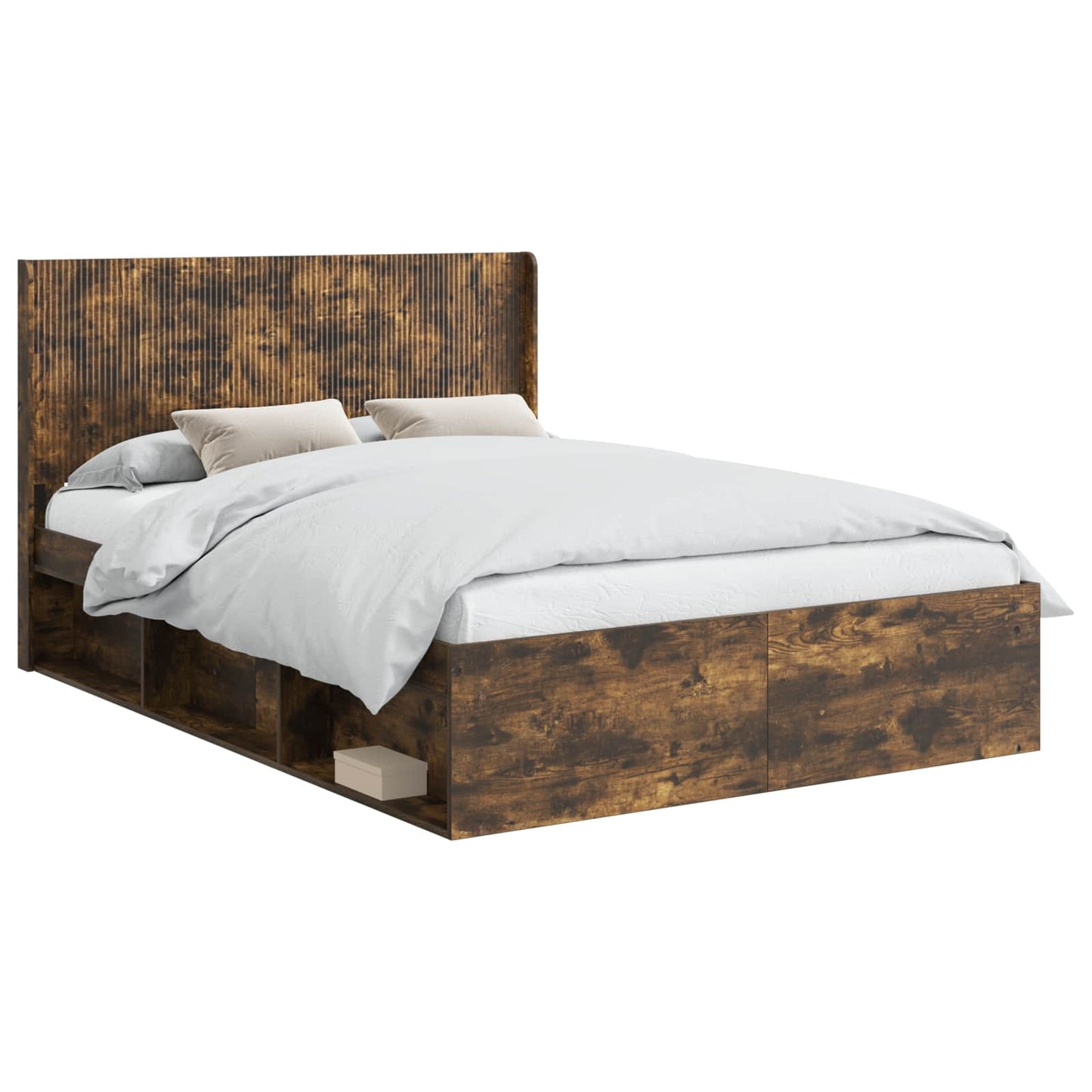 Bedframe met opbergruimte en hoofdbord Gerookt eiken is nu te koop bij PeponiXL, paradijselijk wonen!