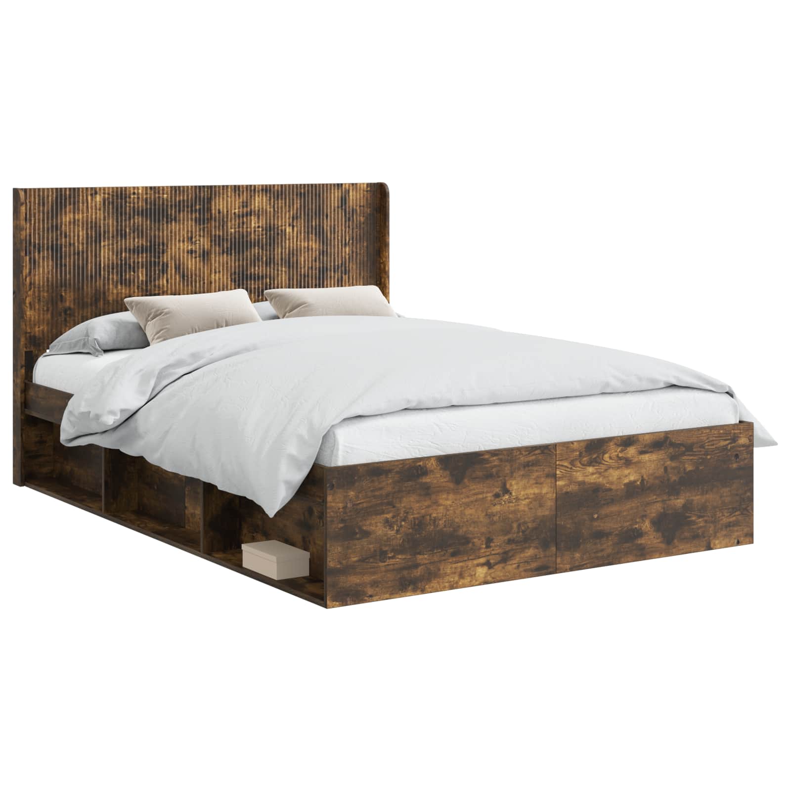 Bedframe met opbergruimte en hoofdbord Gerookt eiken is nu te koop bij PeponiXL, paradijselijk wonen!