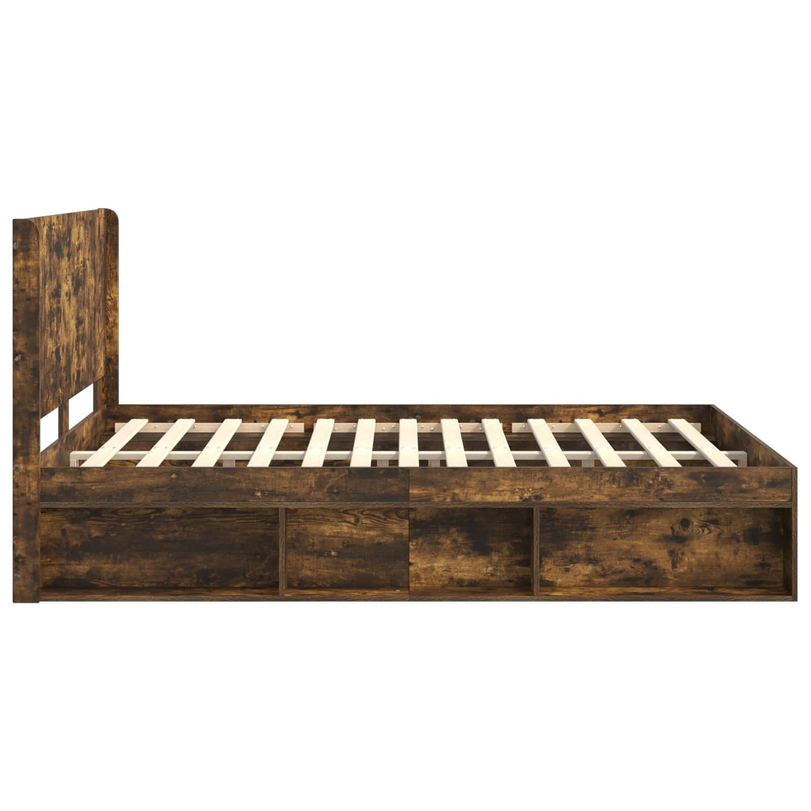 Bedframe met opbergruimte en hoofdbord Gerookt eiken is nu te koop bij PeponiXL, paradijselijk wonen!