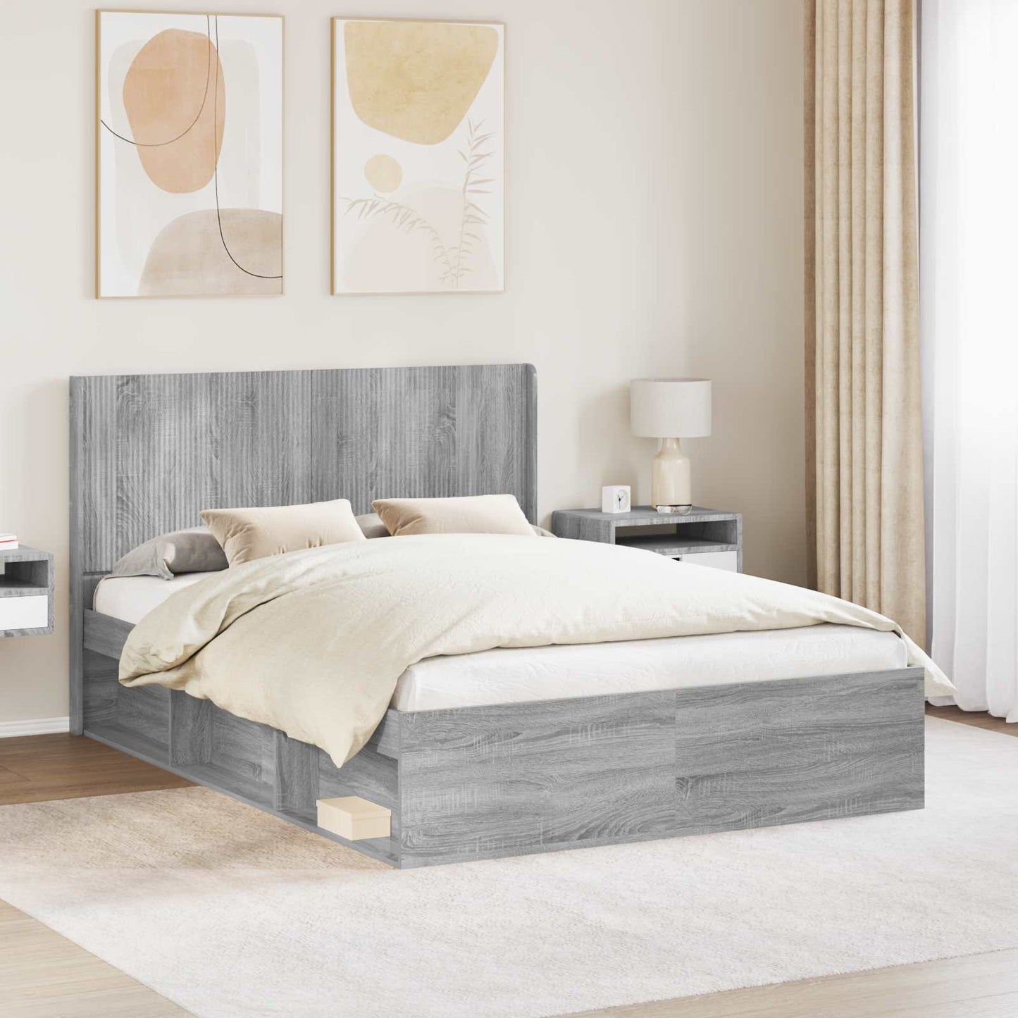 Bedframe met opbergruimte en hoofdbord Grijs Sonoma is nu te koop bij PeponiXL, paradijselijk wonen!