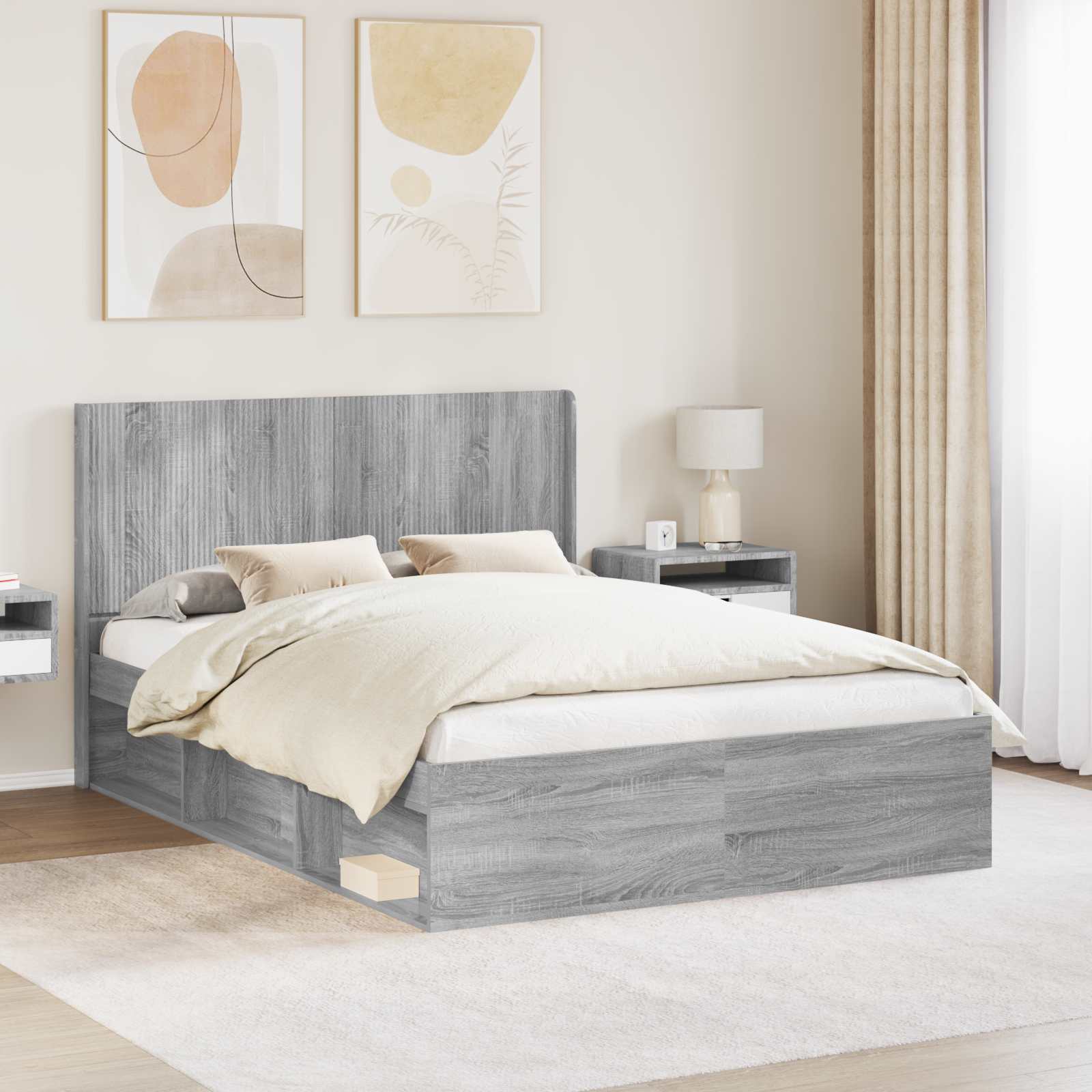 Bedframe met opbergruimte en hoofdbord Grijs Sonoma is nu te koop bij PeponiXL, paradijselijk wonen!