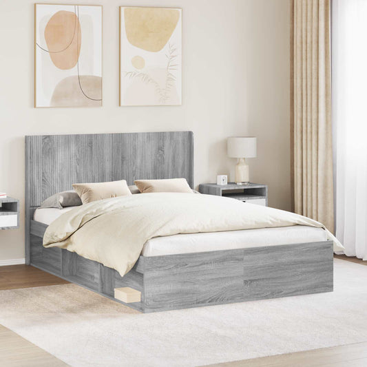 Bedframe met opbergruimte en hoofdbord Grijs Sonoma is nu te koop bij PeponiXL, paradijselijk wonen!