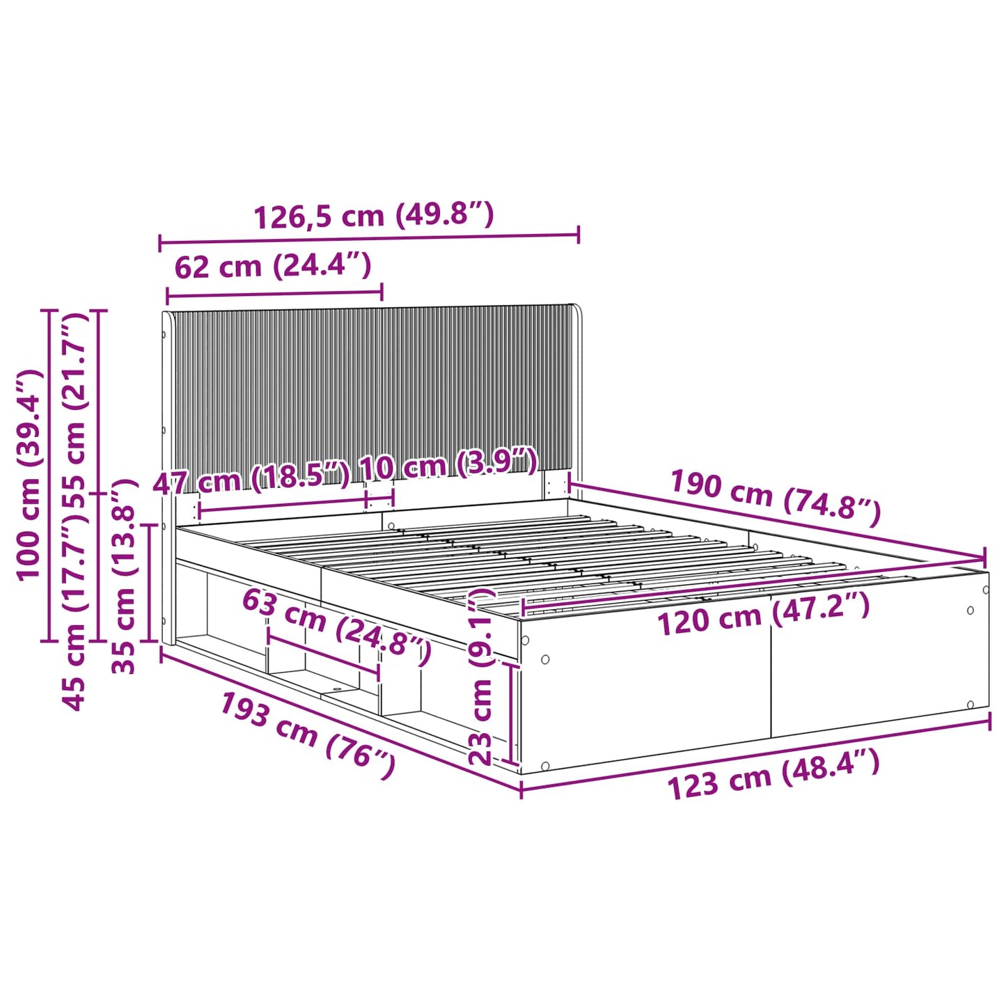 Bedframe met opbergruimte en hoofdbord Grijs Sonoma is nu te koop bij PeponiXL, paradijselijk wonen!
