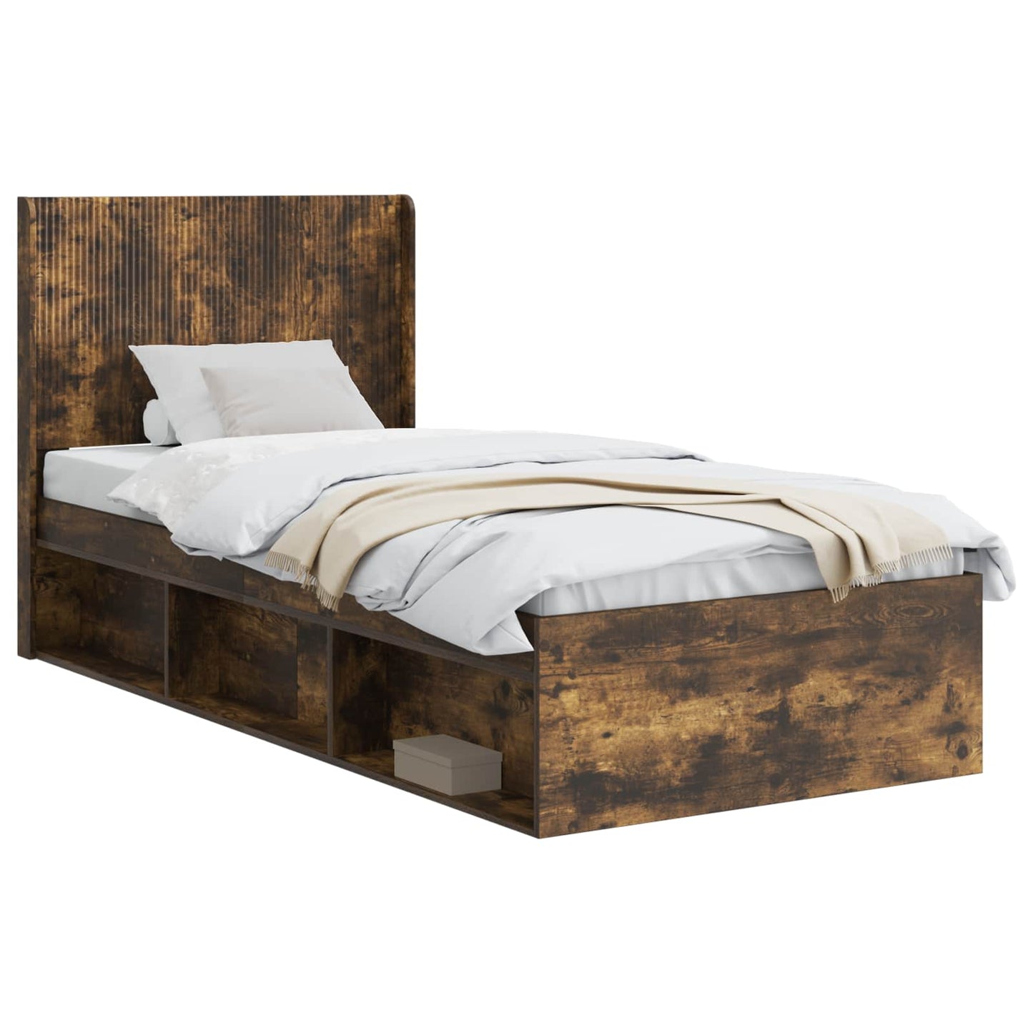 Bedframe met opbergruimte en hoofdbord Gerookt eiken is nu te koop bij PeponiXL, paradijselijk wonen!