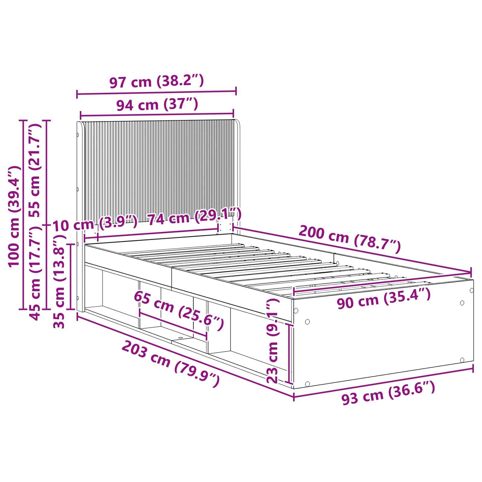 Bedframe met opbergruimte en hoofdbord Gerookt eiken is nu te koop bij PeponiXL, paradijselijk wonen!