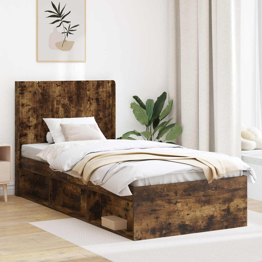 Bedframe met opbergruimte en hoofdbord Gerookt eiken is nu te koop bij PeponiXL, paradijselijk wonen!