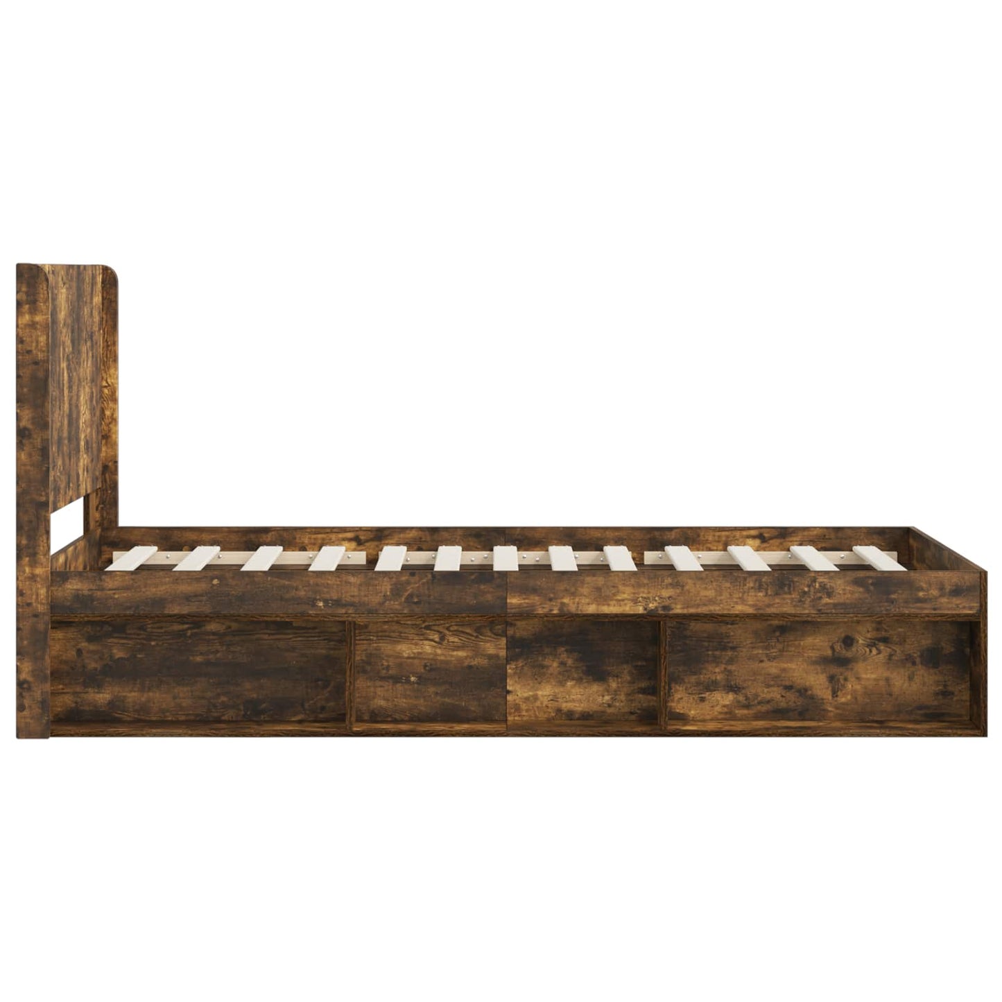 Bedframe met opbergruimte en hoofdbord Gerookt eiken is nu te koop bij PeponiXL, paradijselijk wonen!
