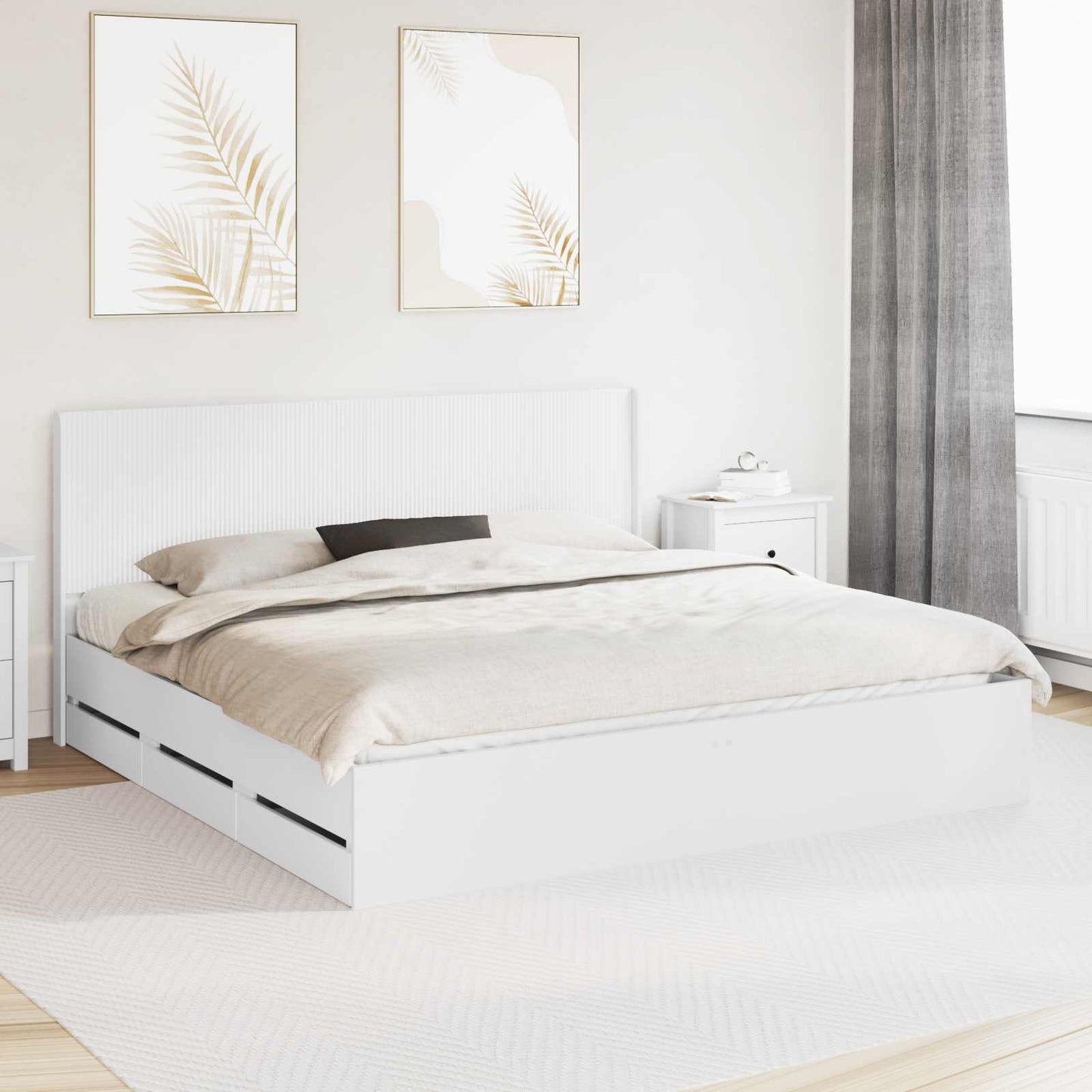 Bedframe met opbergruimte en hoofdbord Wit 200 x 200 cm is nu te koop bij PeponiXL, paradijselijk wonen!