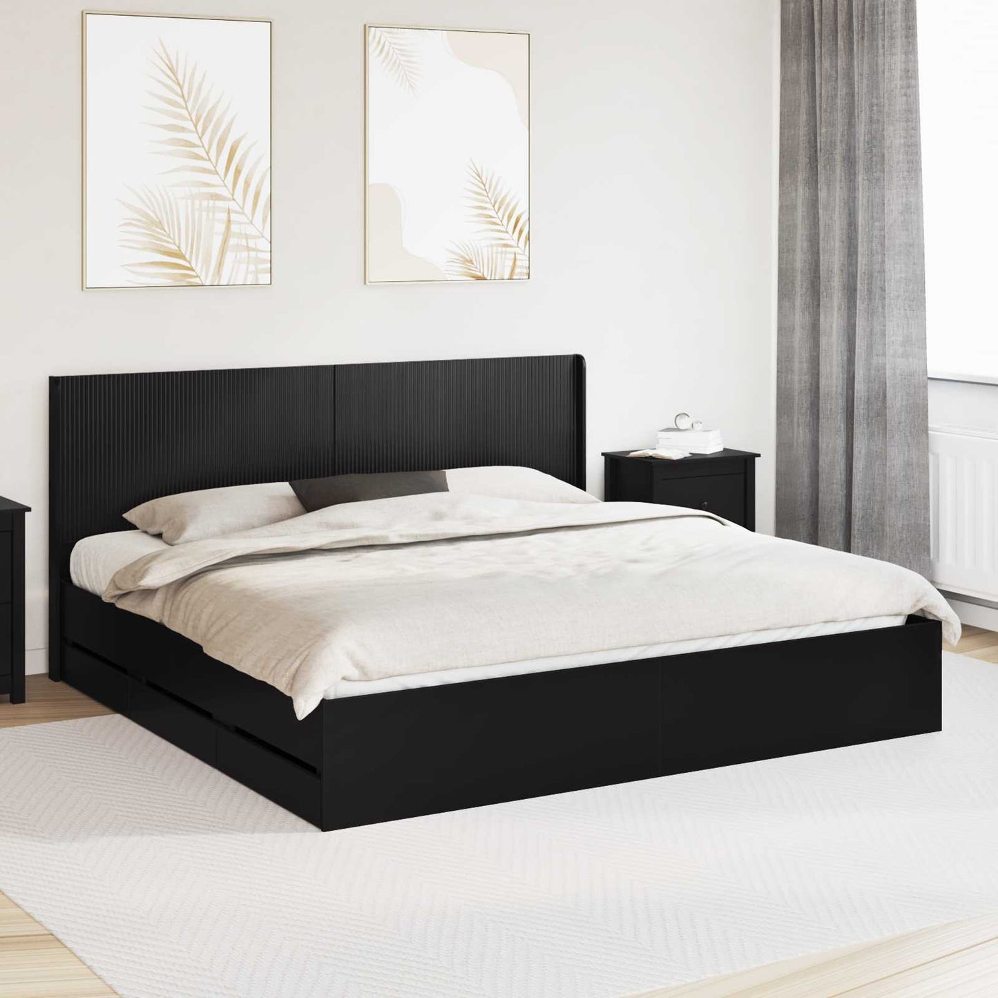 Bedframe met opbergruimte en hoofdbord Zwart 200 x 200 cm is nu te koop bij PeponiXL, paradijselijk wonen!