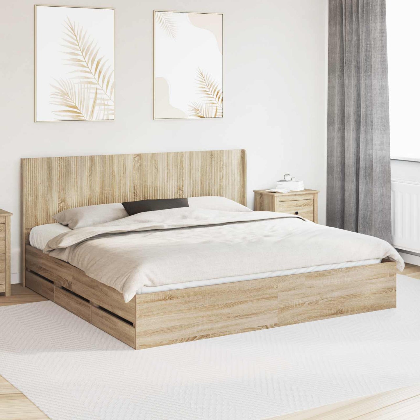 Bedframe met opbergruimte en hoofdbord met lade Sonoma Eiken is nu te koop bij PeponiXL, paradijselijk wonen!