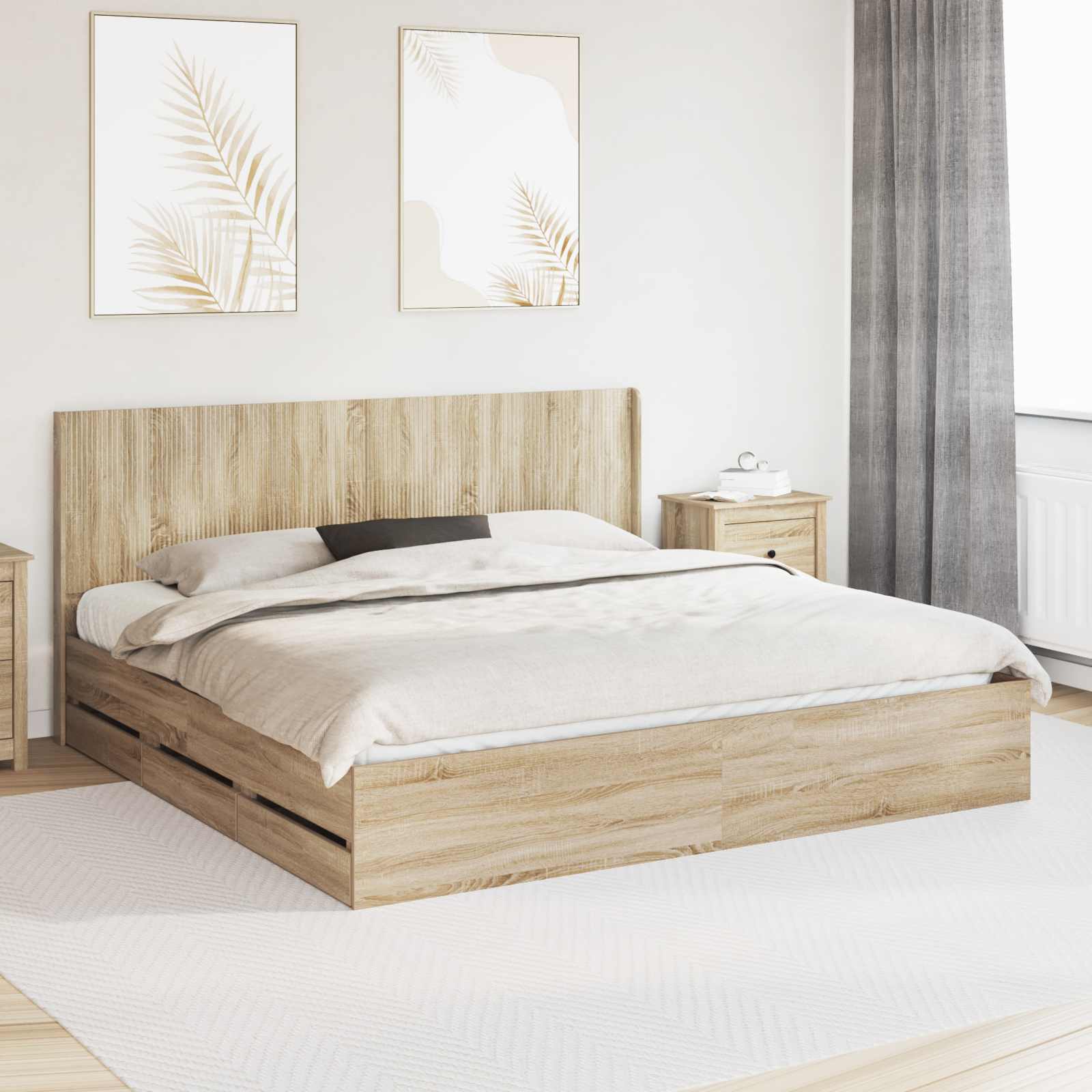 Bedframe met opbergruimte en hoofdbord met lade Sonoma Eiken is nu te koop bij PeponiXL, paradijselijk wonen!