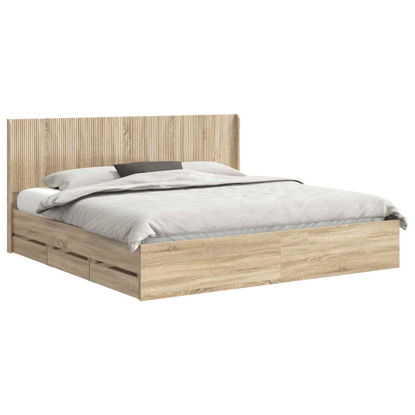 Bedframe met opbergruimte en hoofdbord met lade Sonoma Eiken is nu te koop bij PeponiXL, paradijselijk wonen!