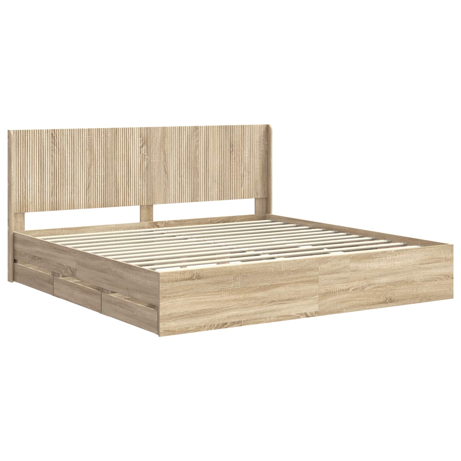 Bedframe met opbergruimte en hoofdbord met lade Sonoma Eiken is nu te koop bij PeponiXL, paradijselijk wonen!