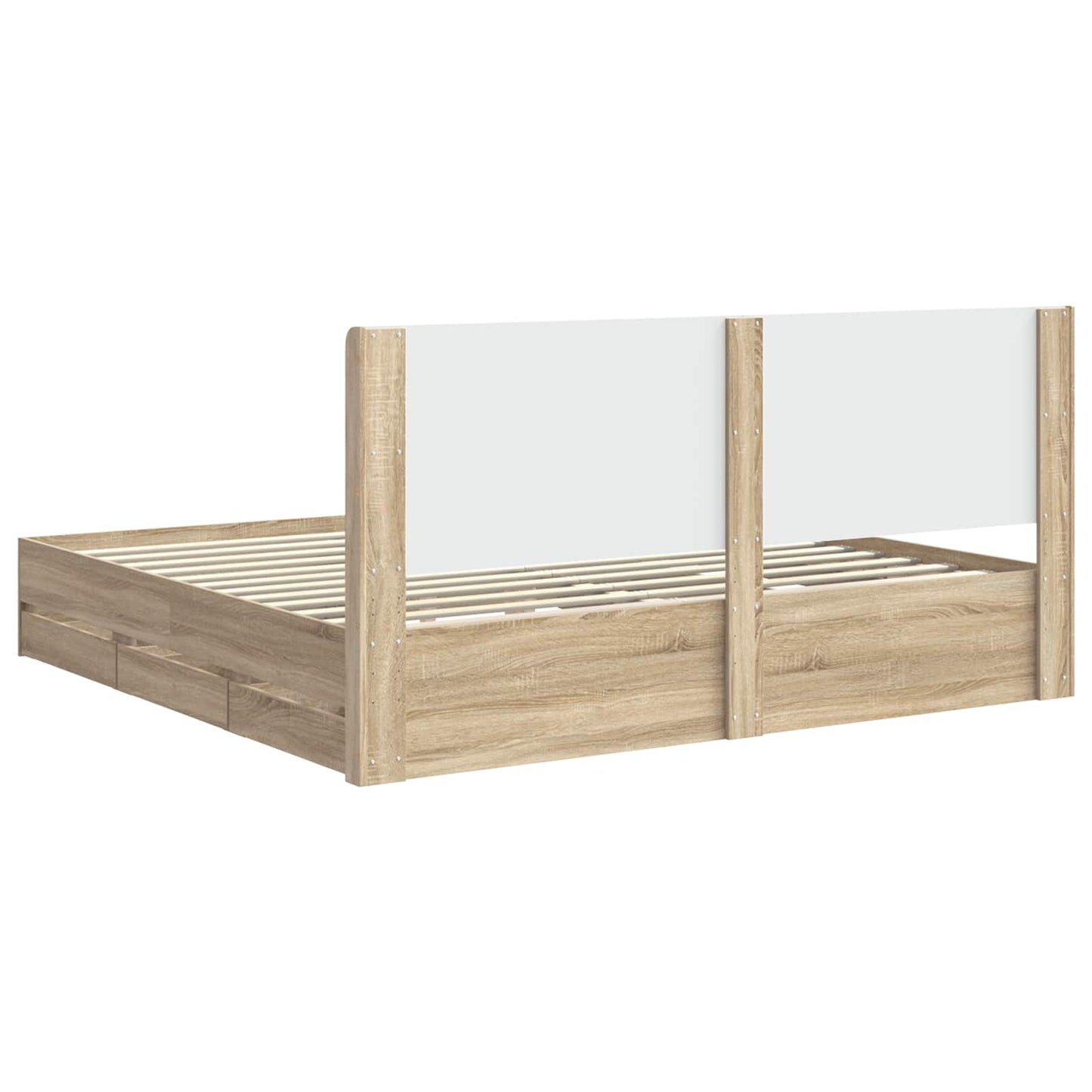 Bedframe met opbergruimte en hoofdbord met lade Sonoma Eiken is nu te koop bij PeponiXL, paradijselijk wonen!