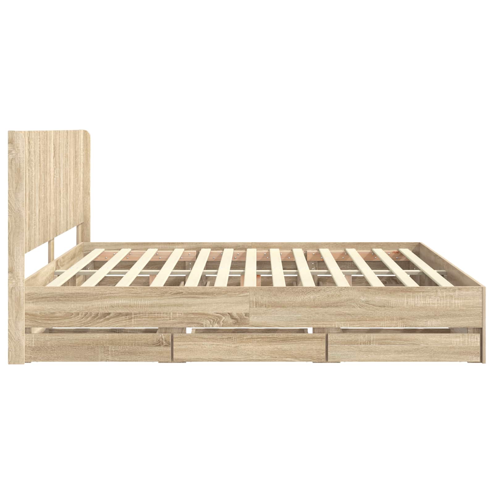 Bedframe met opbergruimte en hoofdbord met lade Sonoma Eiken is nu te koop bij PeponiXL, paradijselijk wonen!