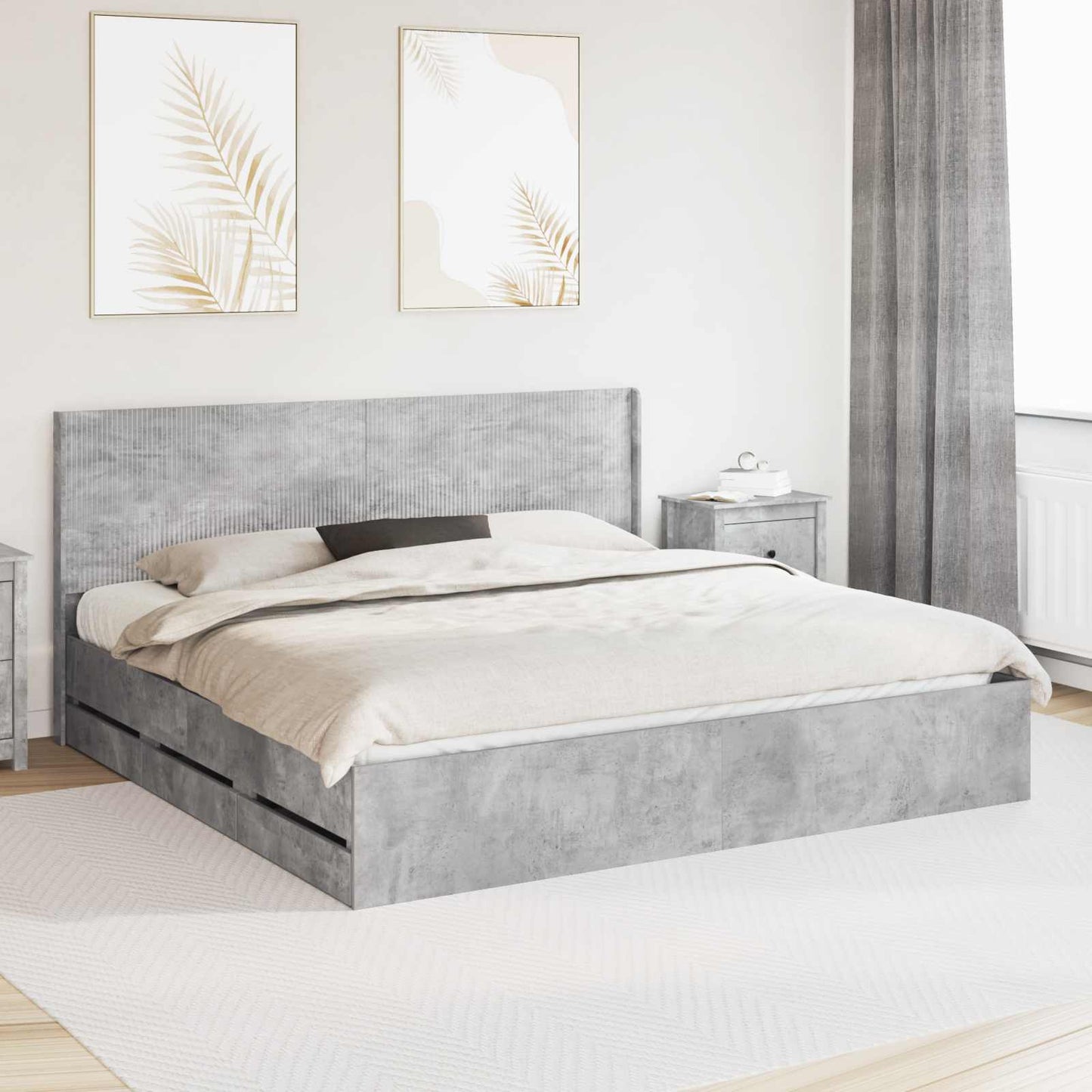 Bedframe met opbergruimte en hoofdbord Betongrijs 200 x 200 cm is nu te koop bij PeponiXL, paradijselijk wonen!