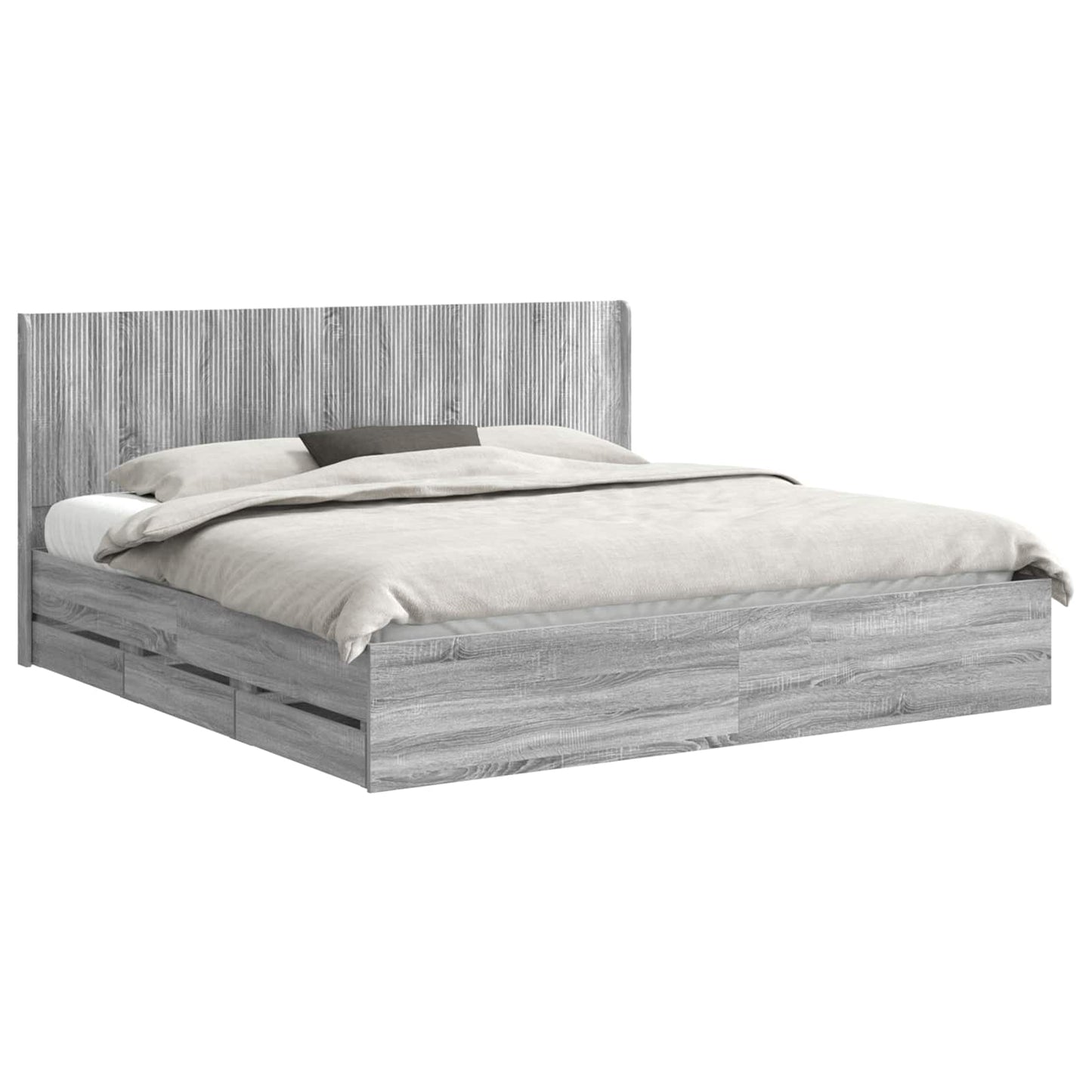 Bedframe met opbergruimte en hoofdbord met lade Grijs sonoma is nu te koop bij PeponiXL, paradijselijk wonen!
