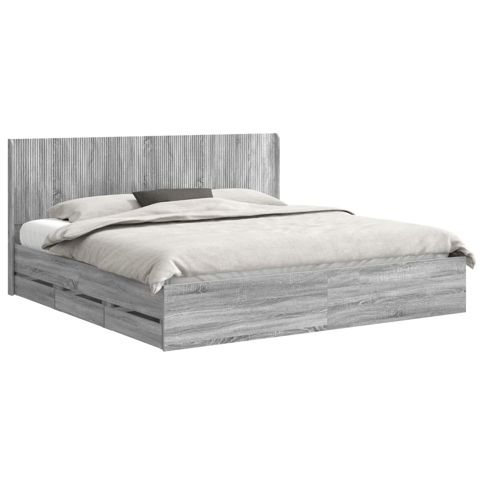 Bedframe met opbergruimte en hoofdbord met lade Grijs sonoma is nu te koop bij PeponiXL, paradijselijk wonen!