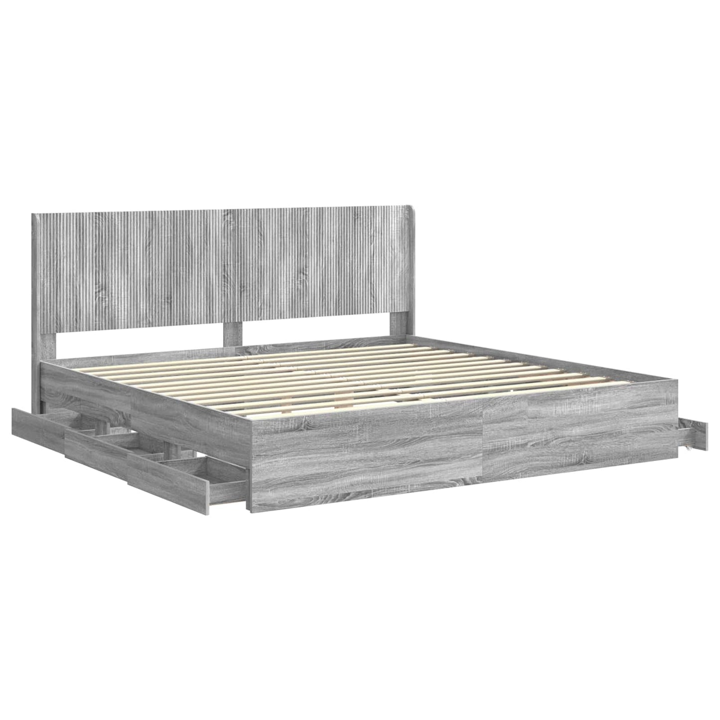 Bedframe met opbergruimte en hoofdbord met lade Grijs sonoma is nu te koop bij PeponiXL, paradijselijk wonen!