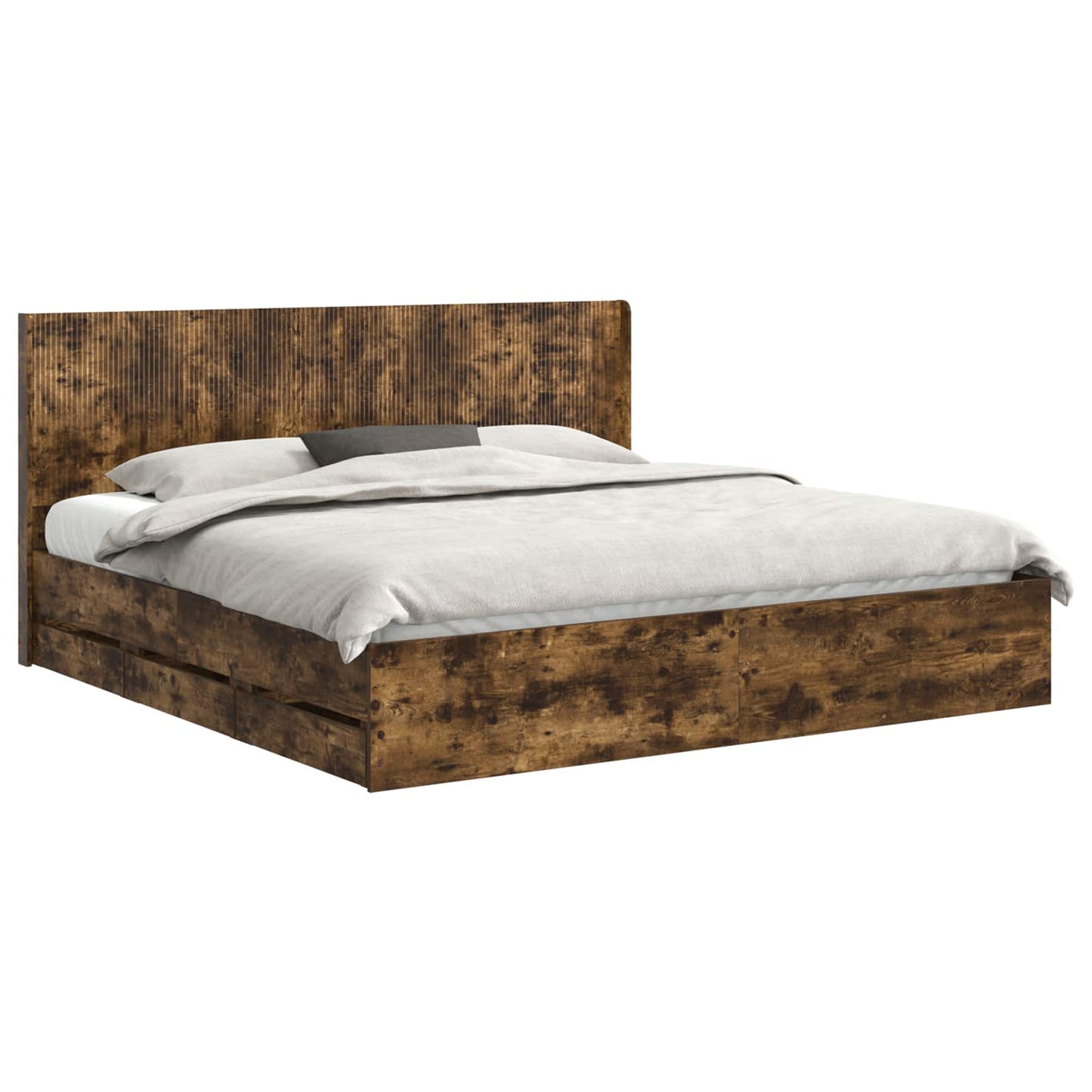 Bedframe met opbergruimte en hoofdbord met lade Gerookt eiken is nu te koop bij PeponiXL, paradijselijk wonen!