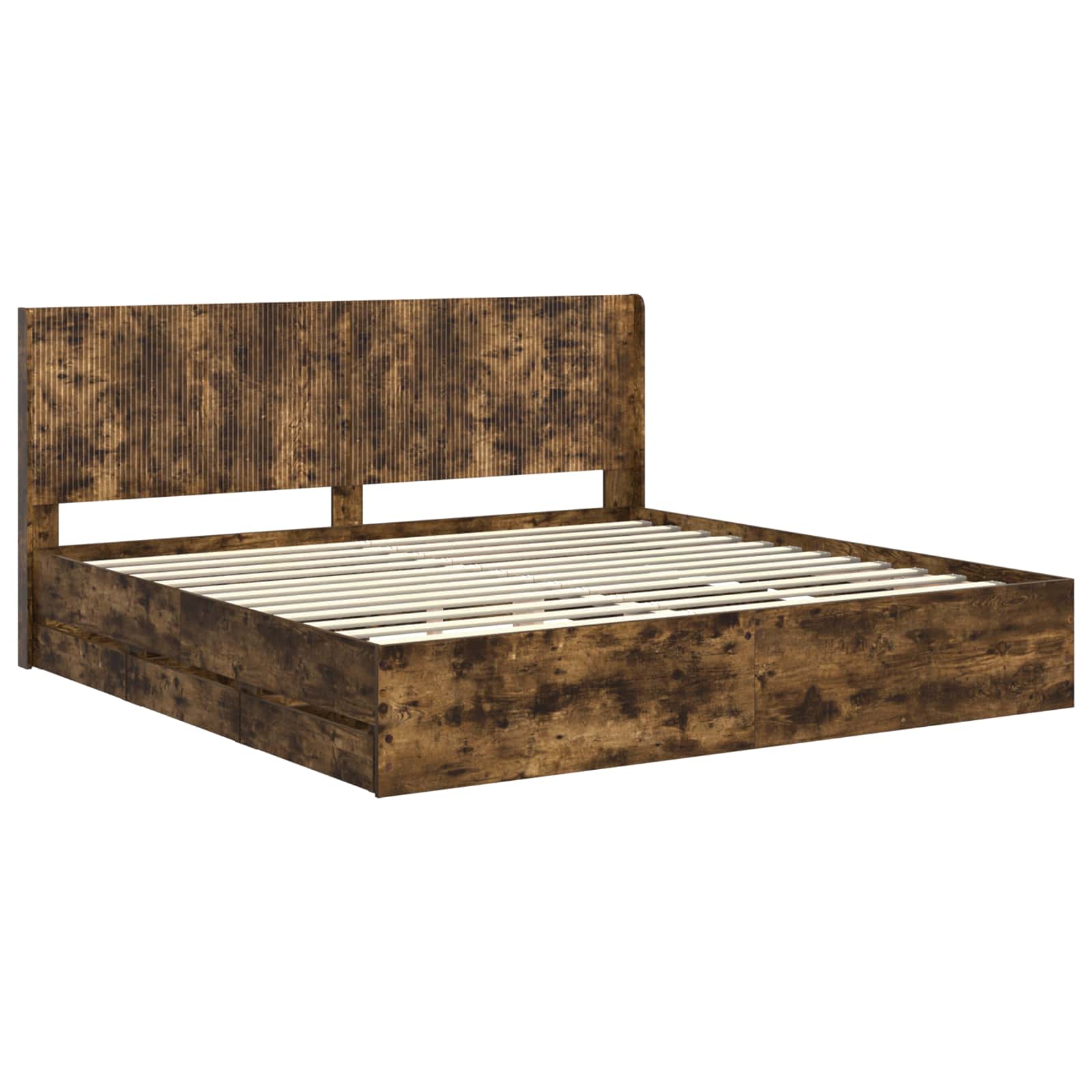 Bedframe met opbergruimte en hoofdbord met lade Gerookt eiken is nu te koop bij PeponiXL, paradijselijk wonen!