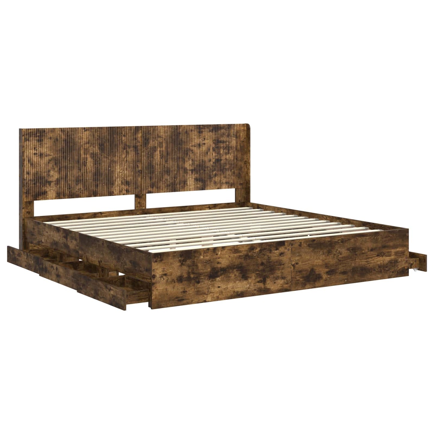 Bedframe met opbergruimte en hoofdbord met lade Gerookt eiken is nu te koop bij PeponiXL, paradijselijk wonen!