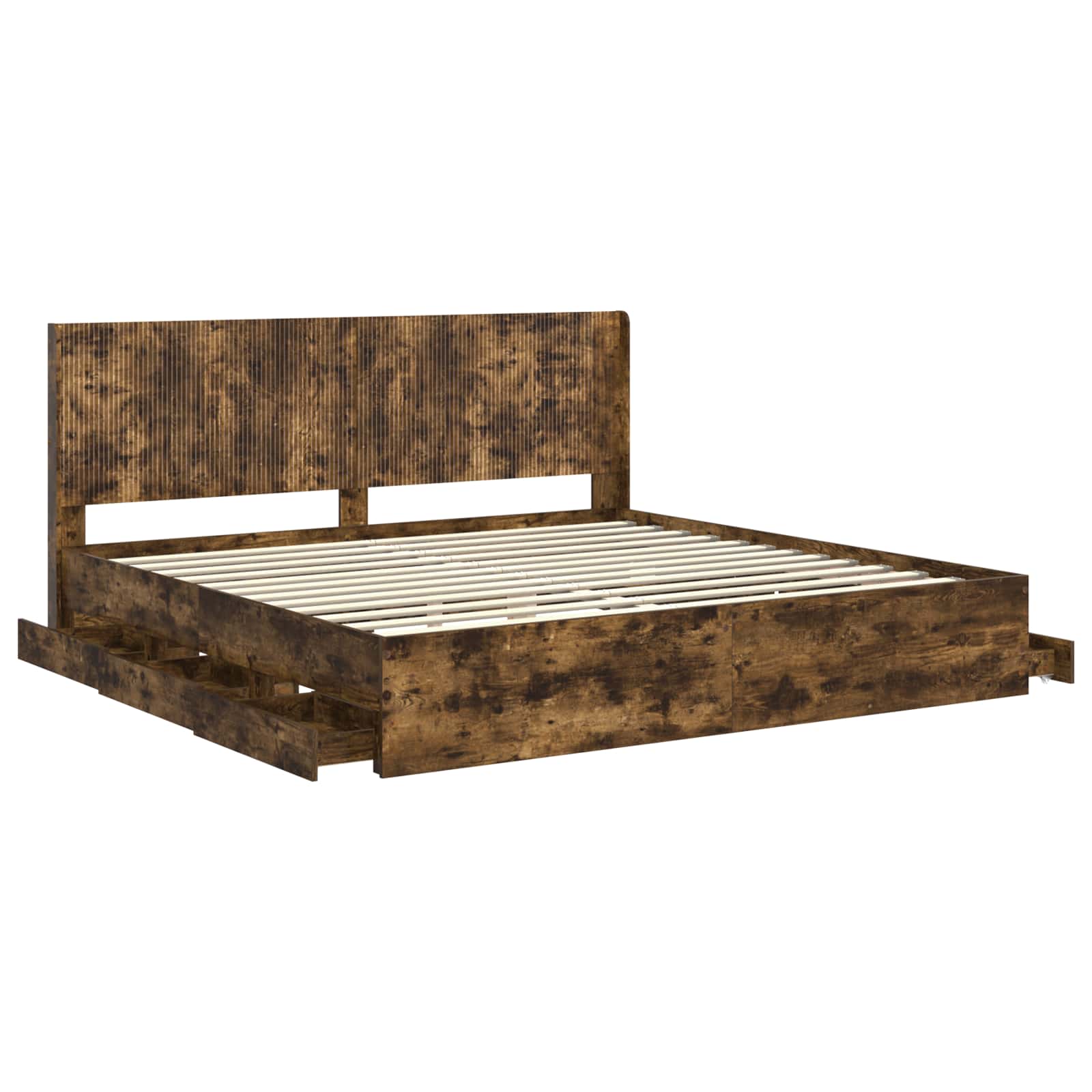 Bedframe met opbergruimte en hoofdbord met lade Gerookt eiken is nu te koop bij PeponiXL, paradijselijk wonen!