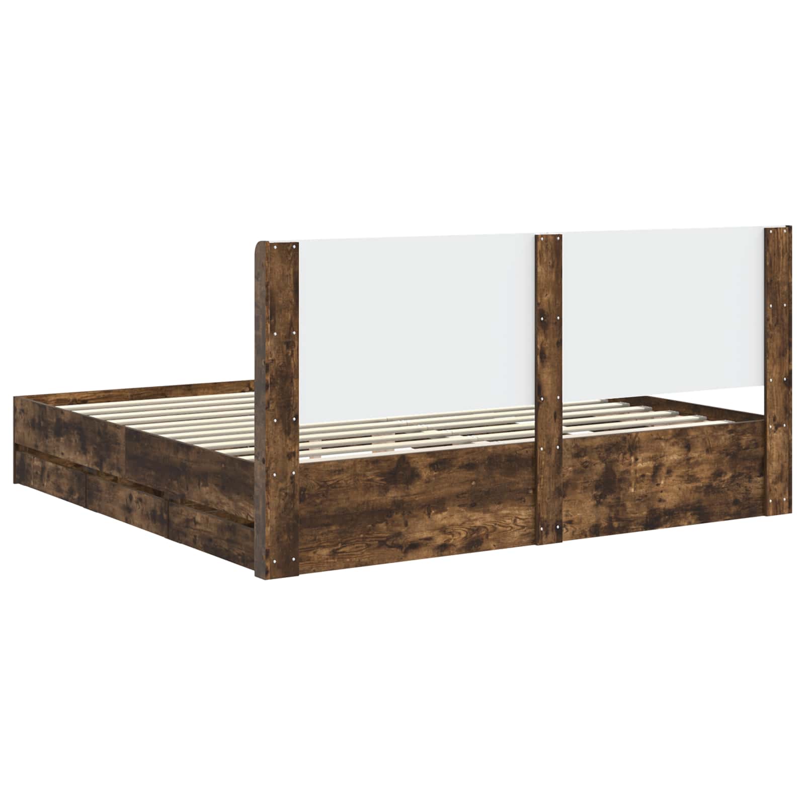 Bedframe met opbergruimte en hoofdbord met lade Gerookt eiken is nu te koop bij PeponiXL, paradijselijk wonen!