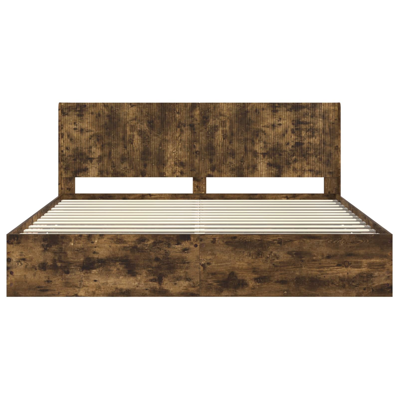 Bedframe met opbergruimte en hoofdbord met lade Gerookt eiken is nu te koop bij PeponiXL, paradijselijk wonen!