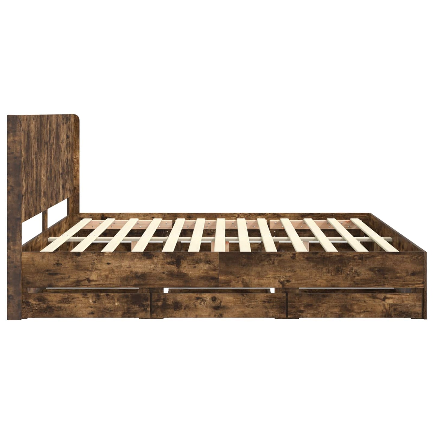Bedframe met opbergruimte en hoofdbord met lade Gerookt eiken is nu te koop bij PeponiXL, paradijselijk wonen!