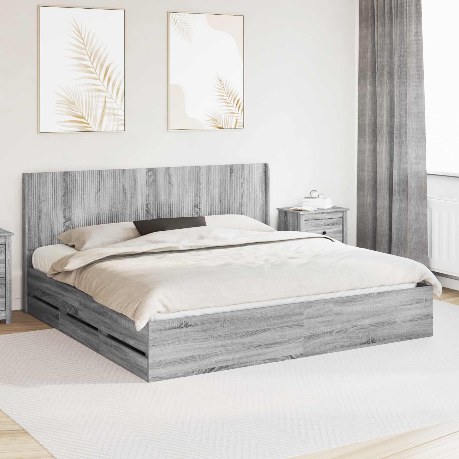 Bedframe met opbergruimte en hoofdbord met lade Grijs sonoma is nu te koop bij PeponiXL, paradijselijk wonen!