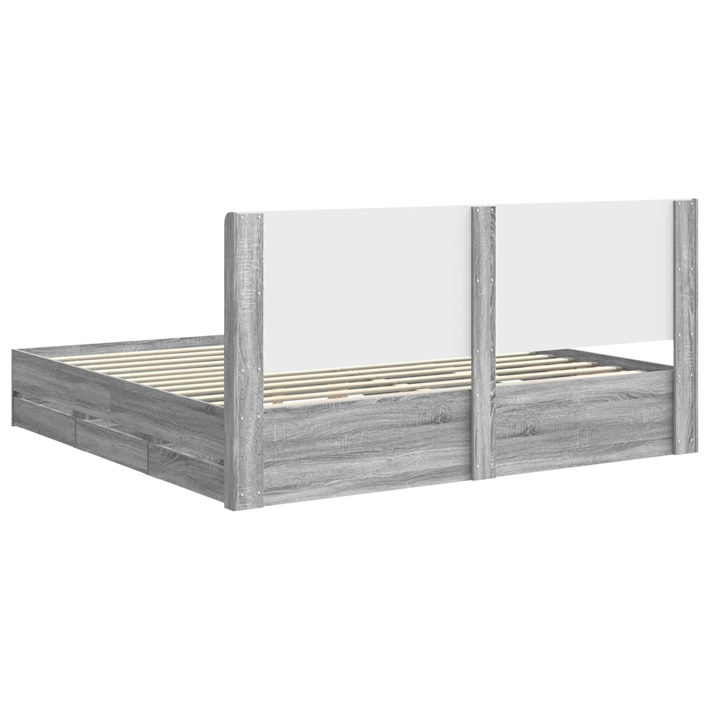 Bedframe met opbergruimte en hoofdbord met lade Grijs sonoma is nu te koop bij PeponiXL, paradijselijk wonen!