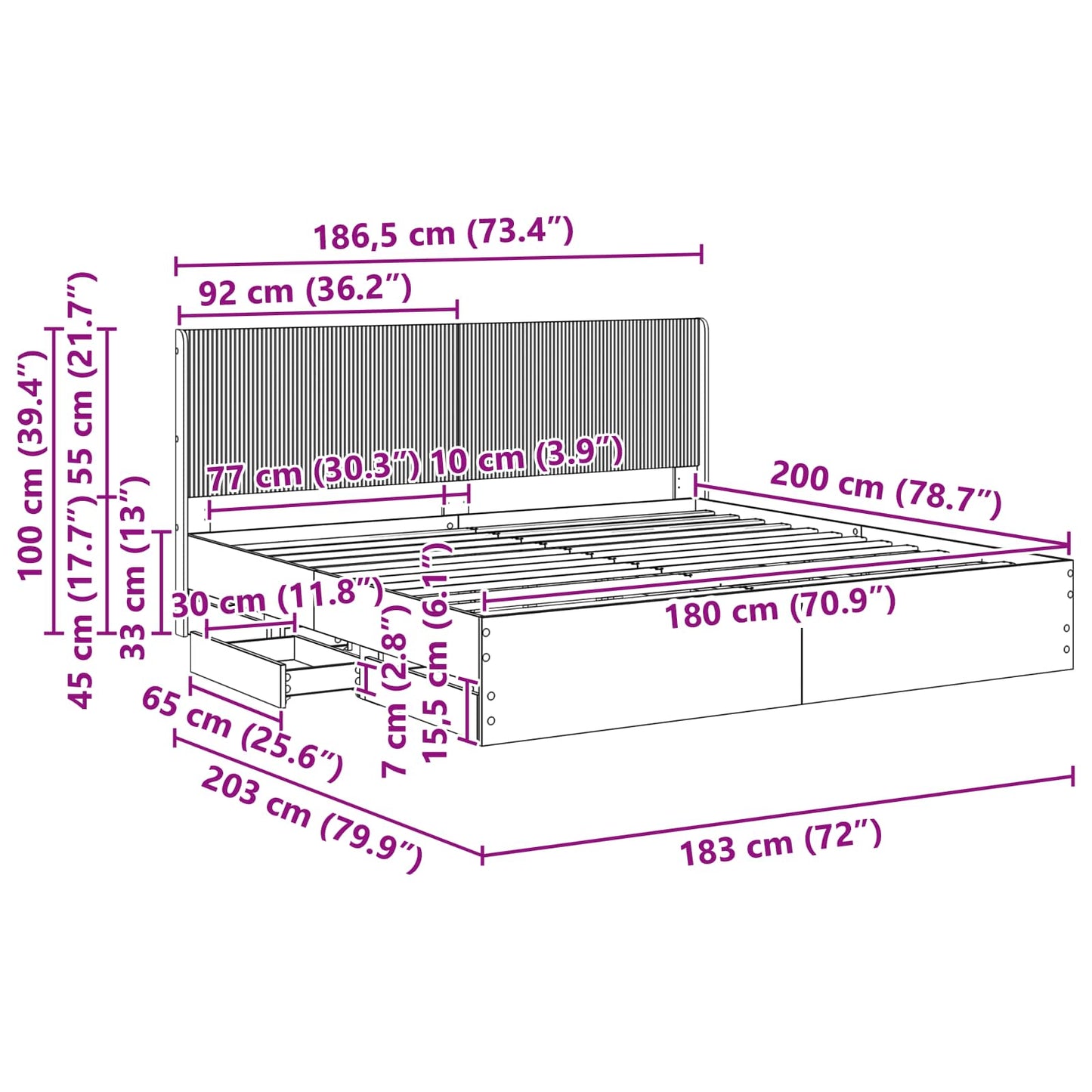 Bedframe met opbergruimte en hoofdbord met lade Grijs sonoma is nu te koop bij PeponiXL, paradijselijk wonen!