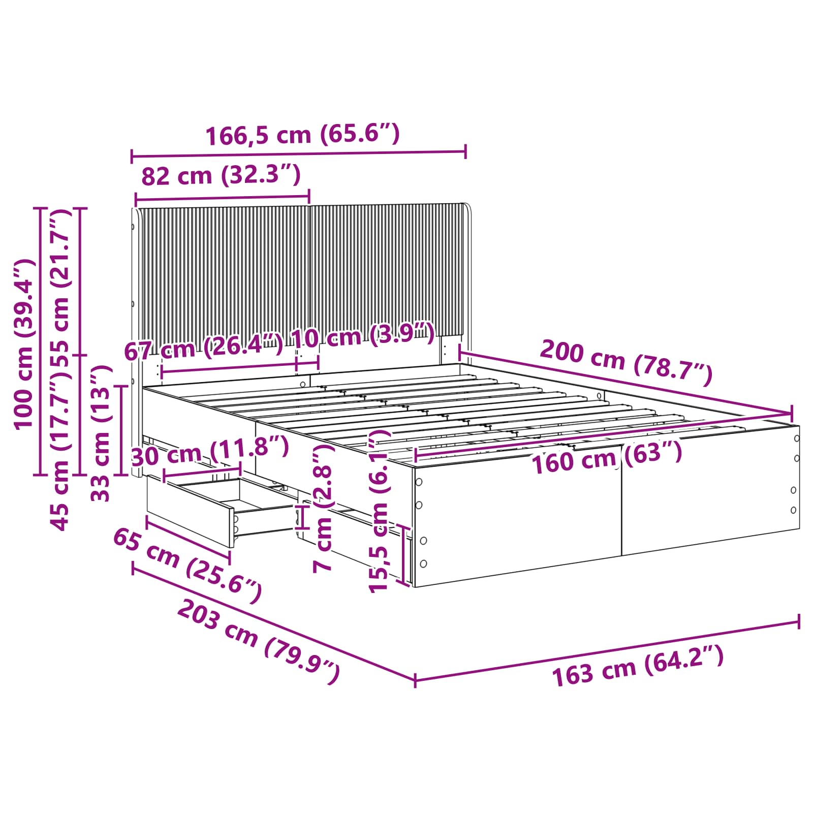 Bedframe met opbergruimte en hoofdbord Wit 160 x 200 cm is nu te koop bij PeponiXL, paradijselijk wonen!