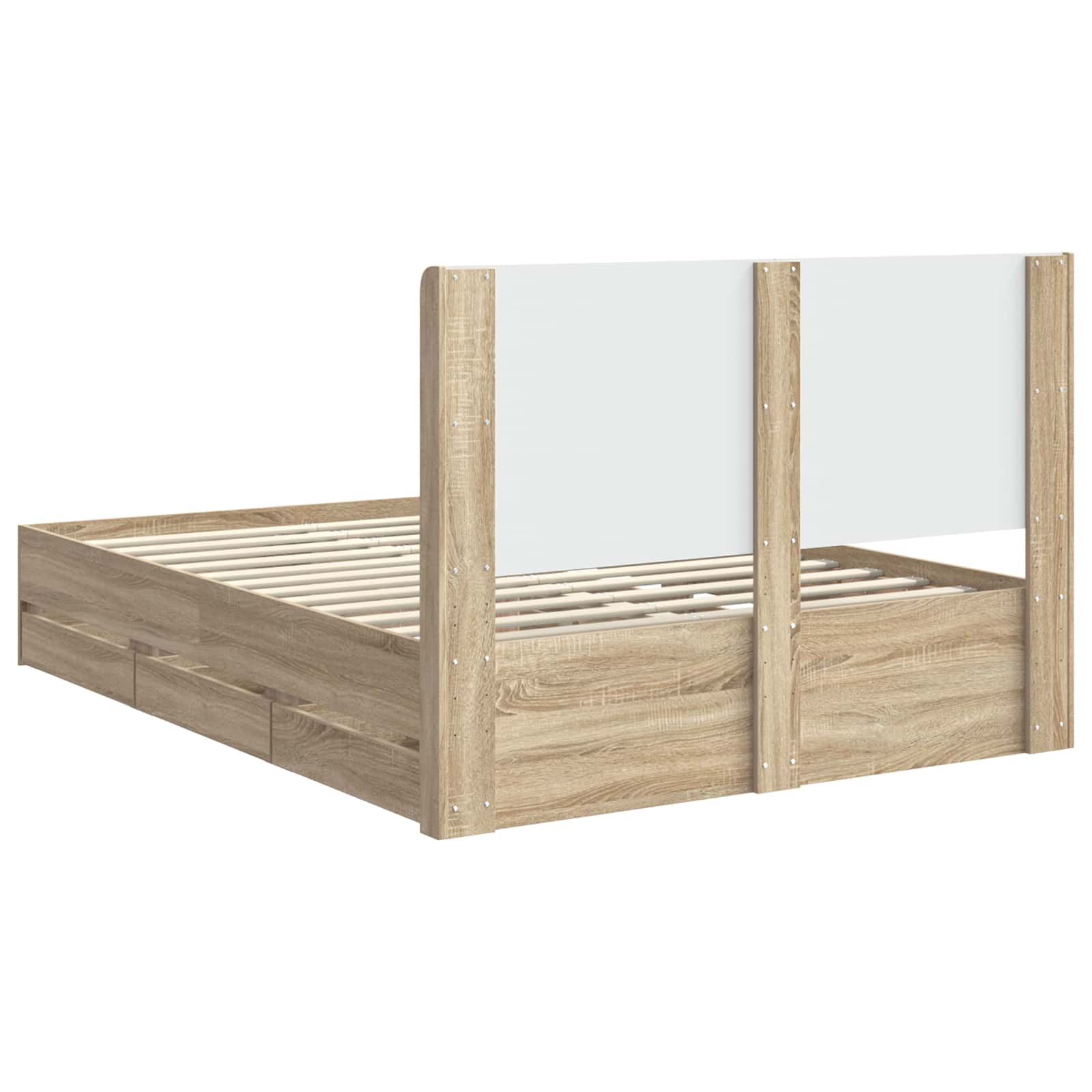 Bedframe met opbergruimte en hoofdbord met lade Sonoma Eiken is nu te koop bij PeponiXL, paradijselijk wonen!