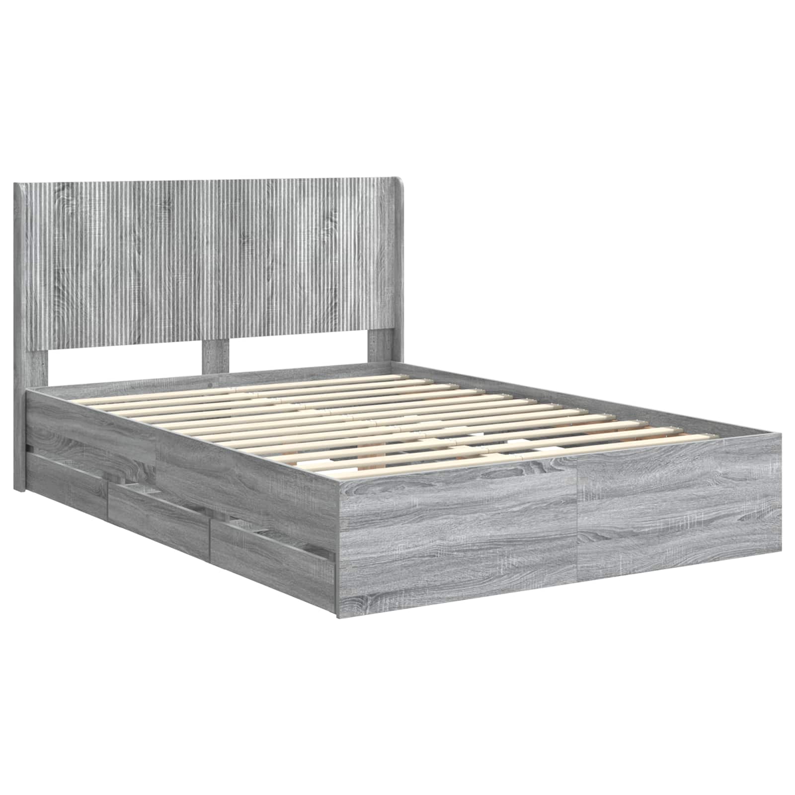 Bedframe met opbergruimte en hoofdbord met lade Grijs sonoma is nu te koop bij PeponiXL, paradijselijk wonen!