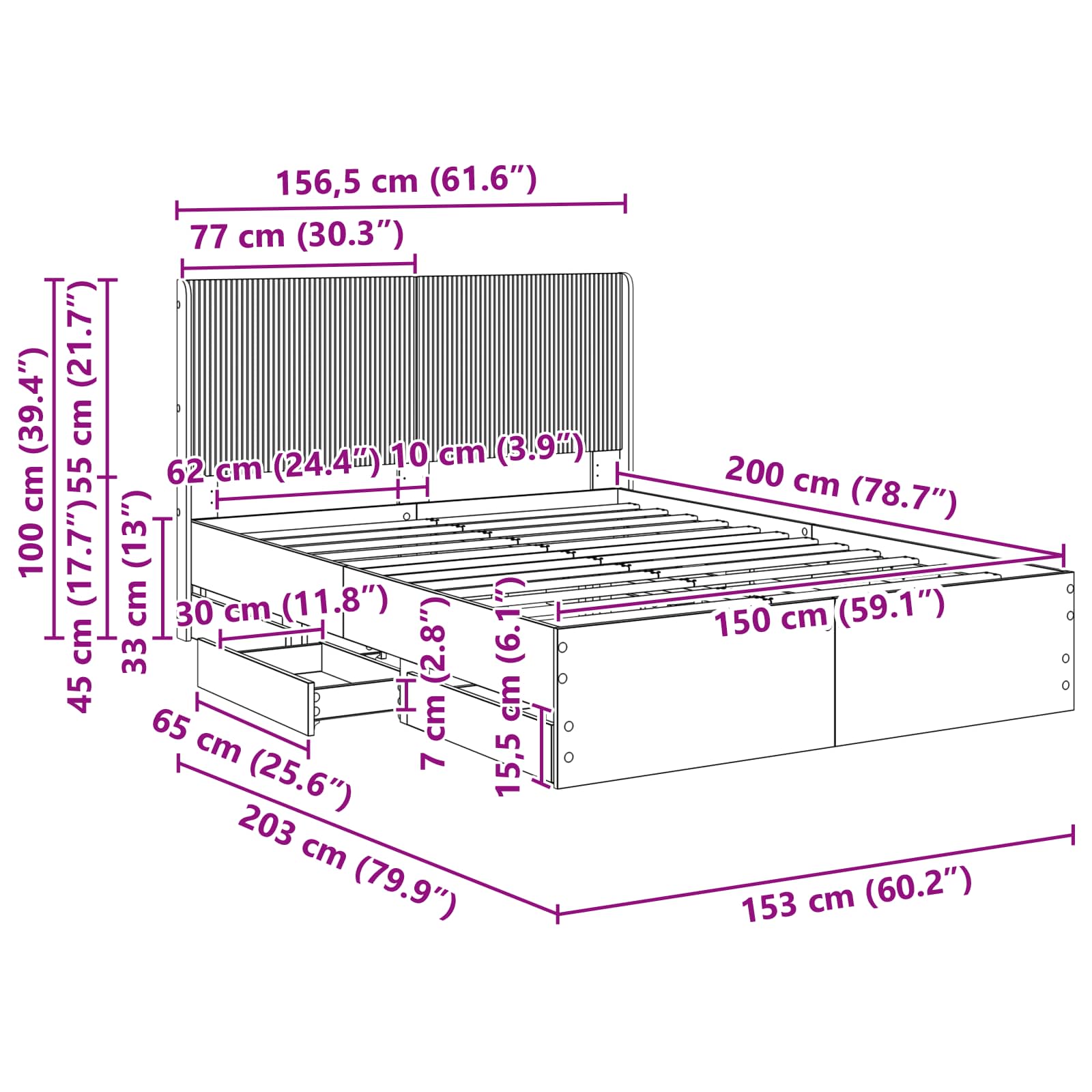 Bedframe met opbergruimte en hoofdbord Wit 150 x 200 cm is nu te koop bij PeponiXL, paradijselijk wonen!