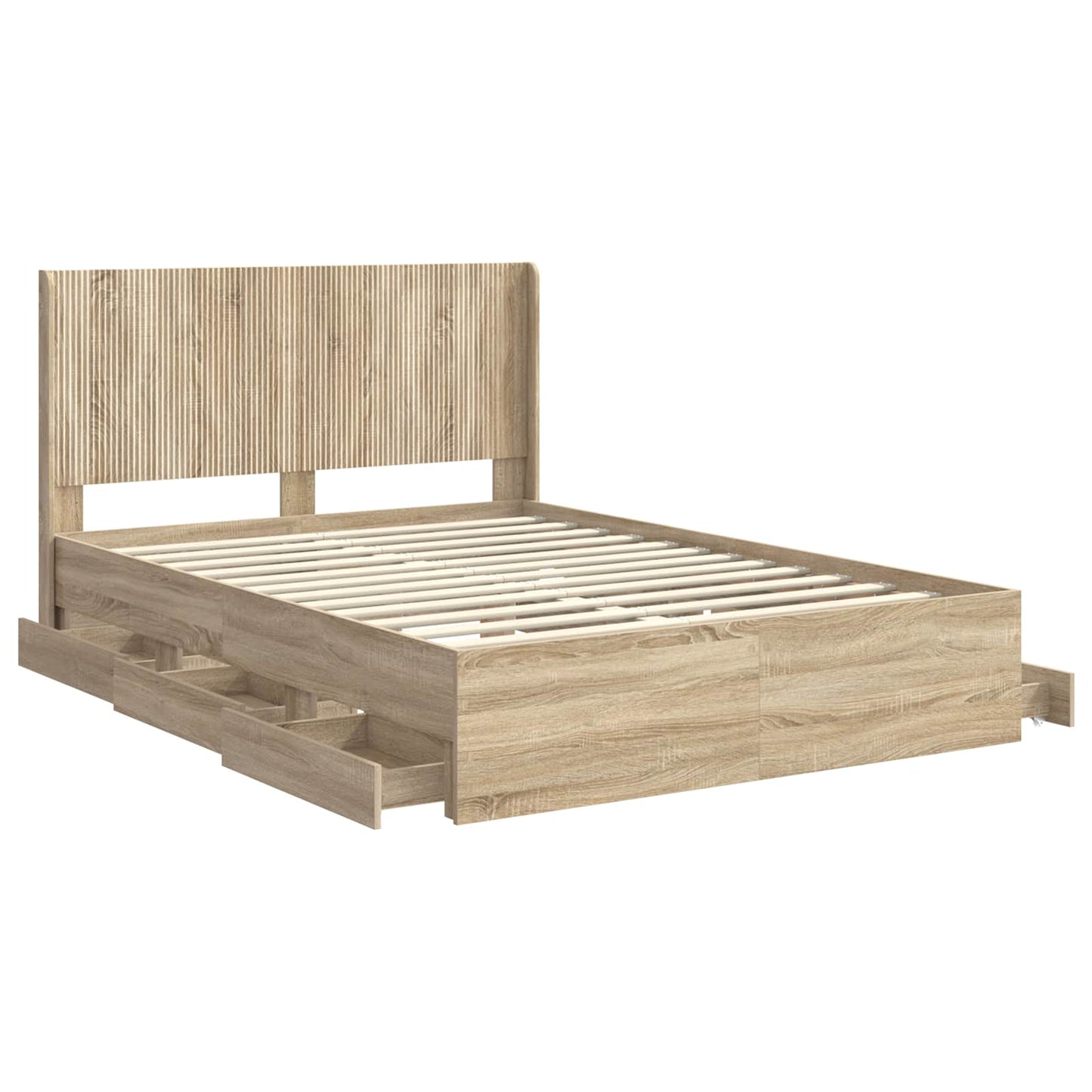 Bedframe met opbergruimte en hoofdbord met lade Sonoma Eiken is nu te koop bij PeponiXL, paradijselijk wonen!