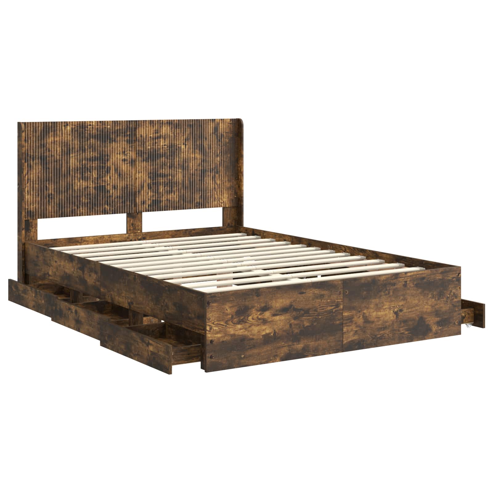 Bedframe met opbergruimte en hoofdbord met lade Gerookt eiken is nu te koop bij PeponiXL, paradijselijk wonen!