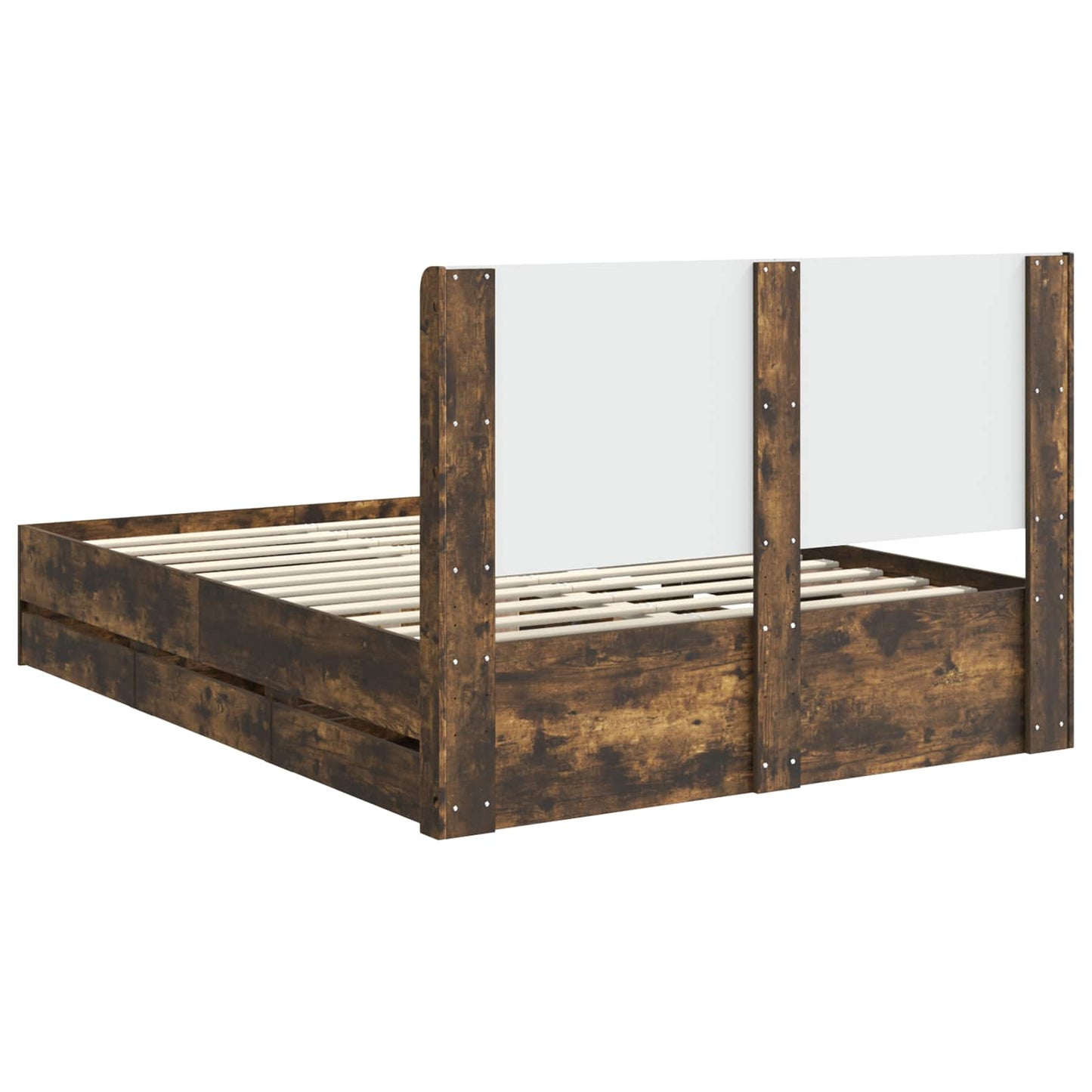 Bedframe met opbergruimte en hoofdbord met lade Gerookt eiken is nu te koop bij PeponiXL, paradijselijk wonen!