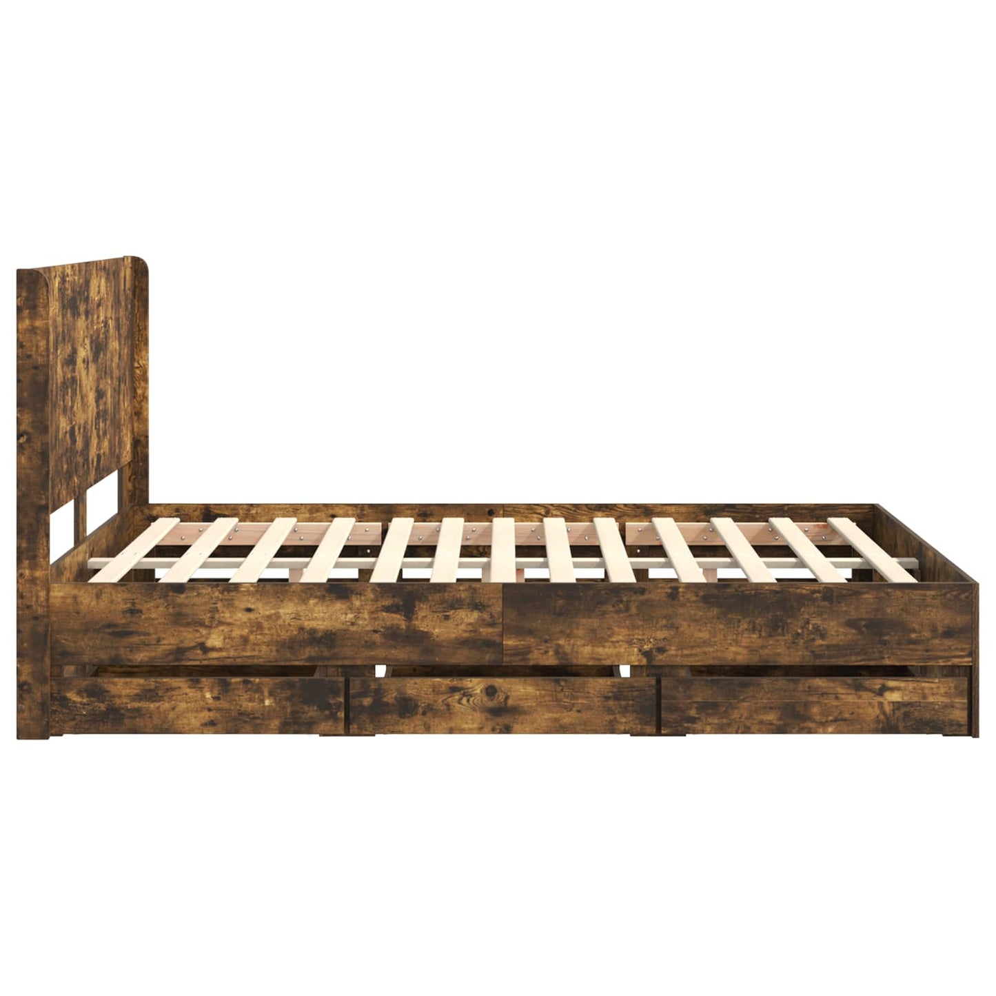 Bedframe met opbergruimte en hoofdbord met lade Gerookt eiken is nu te koop bij PeponiXL, paradijselijk wonen!
