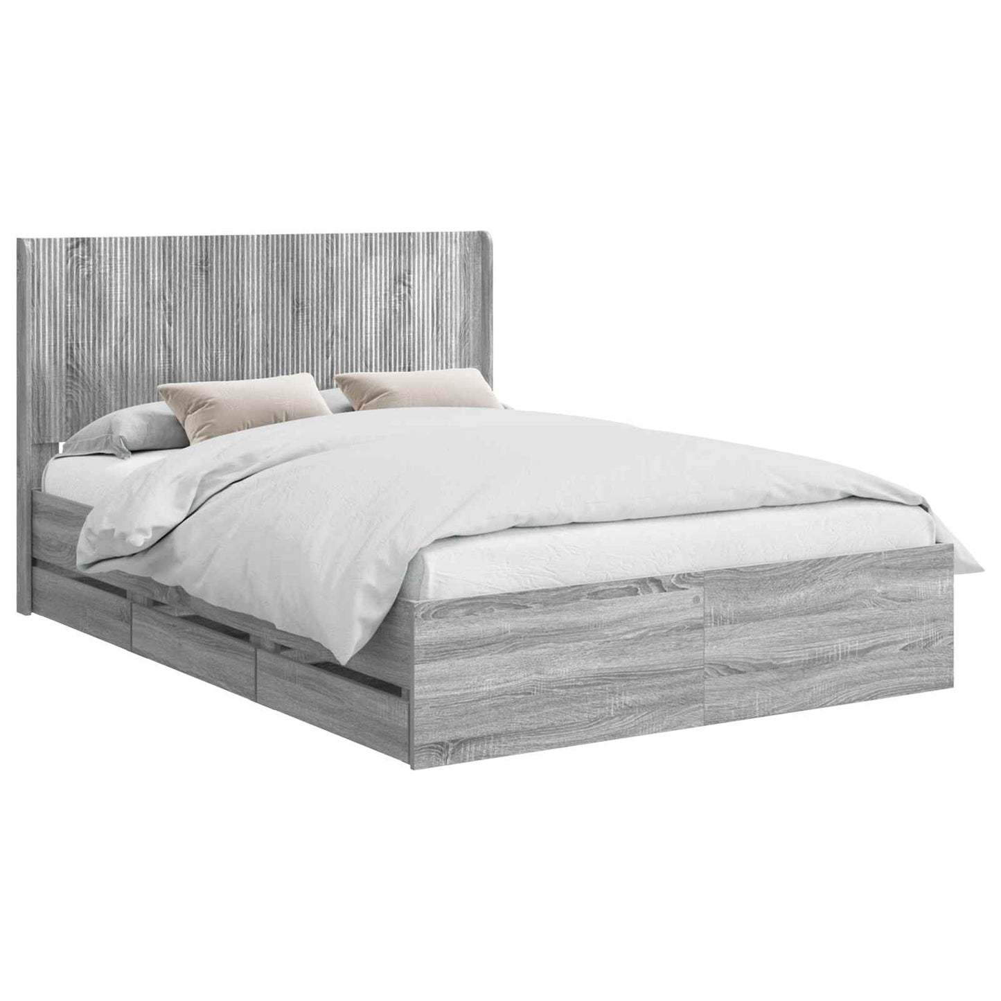 Bedframe met opbergruimte en hoofdbord met lade Grijs sonoma is nu te koop bij PeponiXL, paradijselijk wonen!