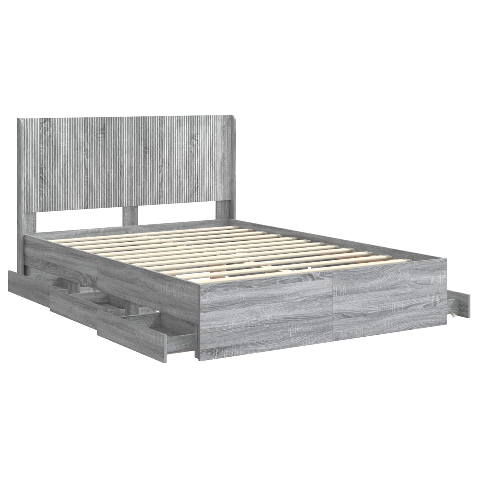 Bedframe met opbergruimte en hoofdbord met lade Grijs sonoma is nu te koop bij PeponiXL, paradijselijk wonen!