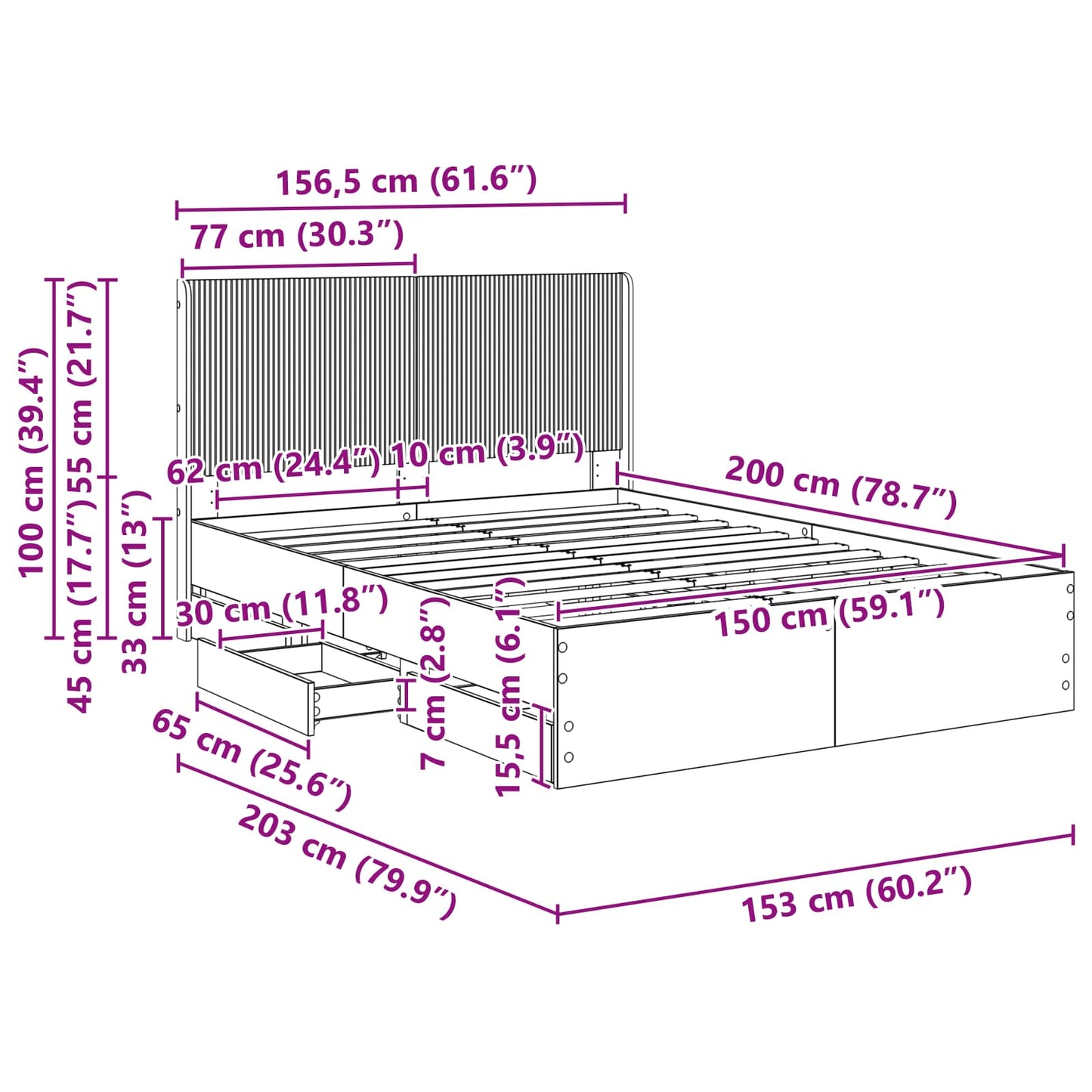 Bedframe met opbergruimte en hoofdbord met lade Grijs sonoma is nu te koop bij PeponiXL, paradijselijk wonen!